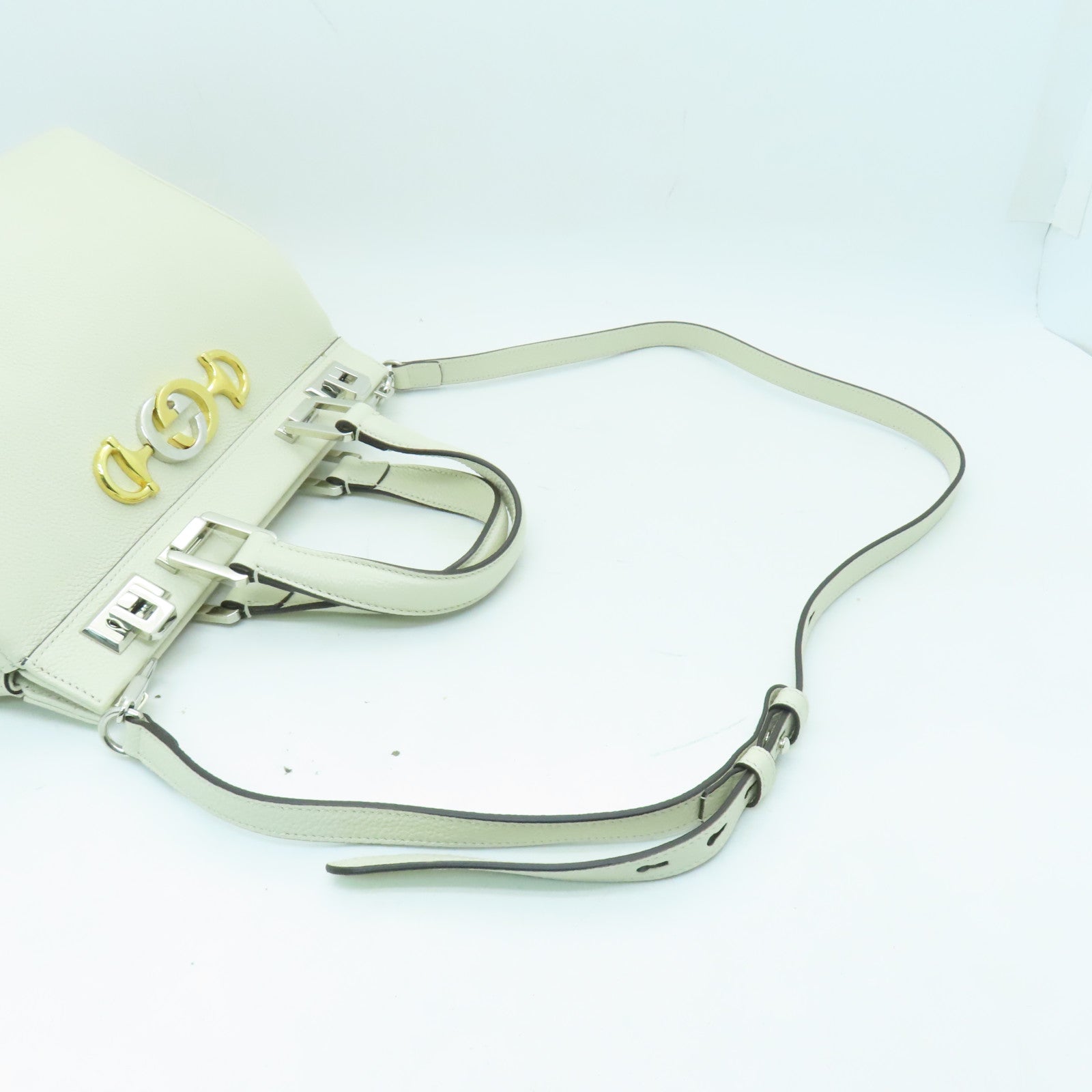 GUCCI 牛皮皮革2 Way Shoulder銀扣/金扣手挽肩背兩用袋白色