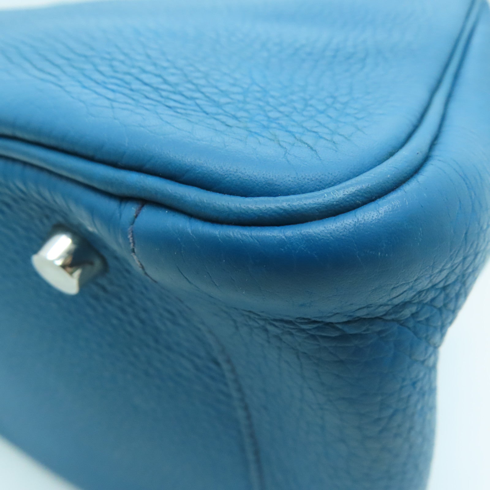 HERMES 【激減優惠】Clemence皮革Lindy 30 Shoulder Bag銀扣肩背袋伊玆密爾藍/Bleu Izmir/7W
