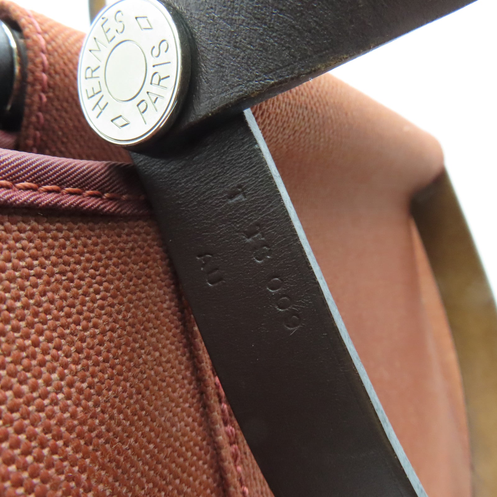 HERMES Canvas Cabag Silver Buckle Handle Shoulder Bag Brique Brown