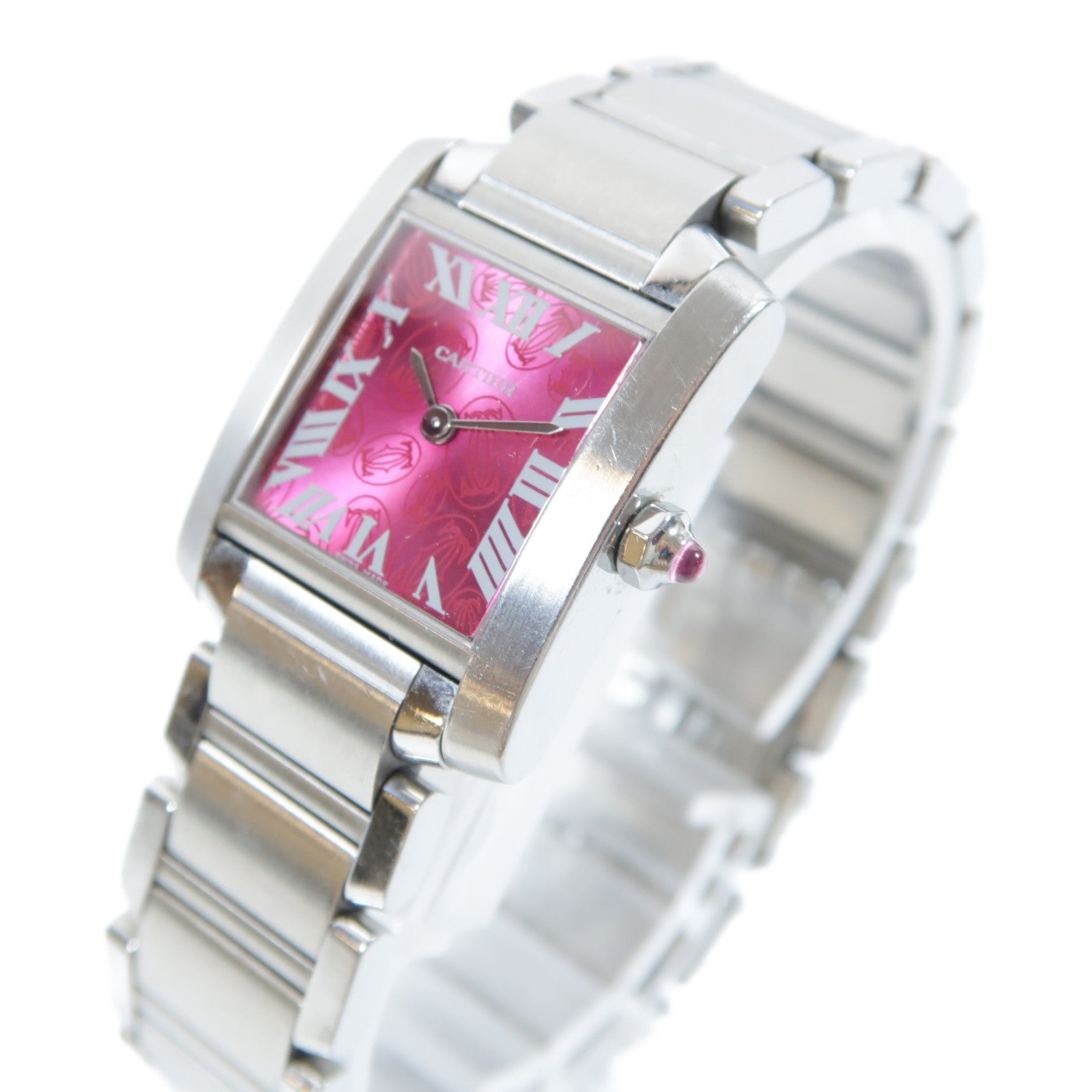 CARTIER Vintage Tank Francaise不鏽鋼手錶石英機芯粉紅色