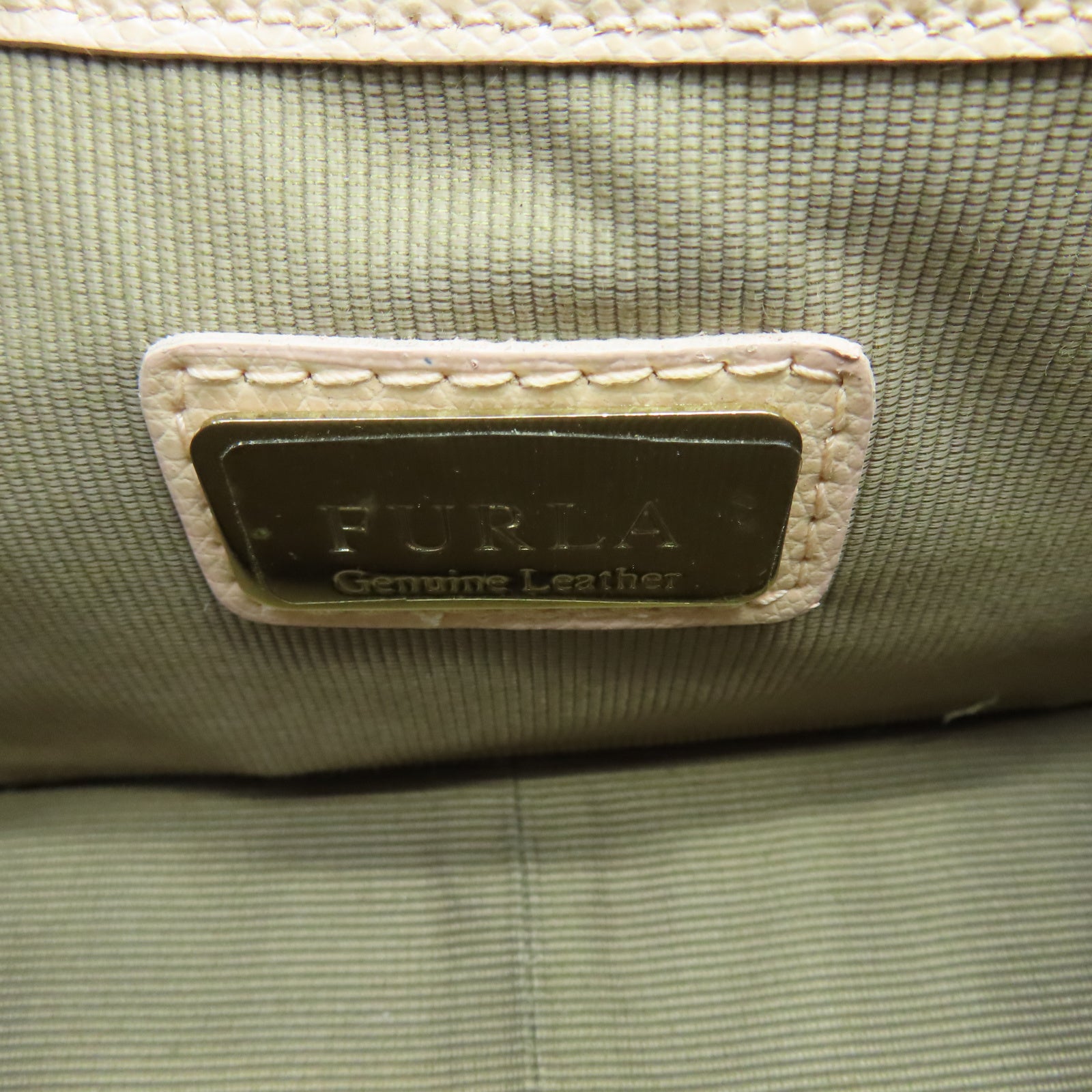 Furla牛皮皮革Chain Shoulder金扣肩背袋米色