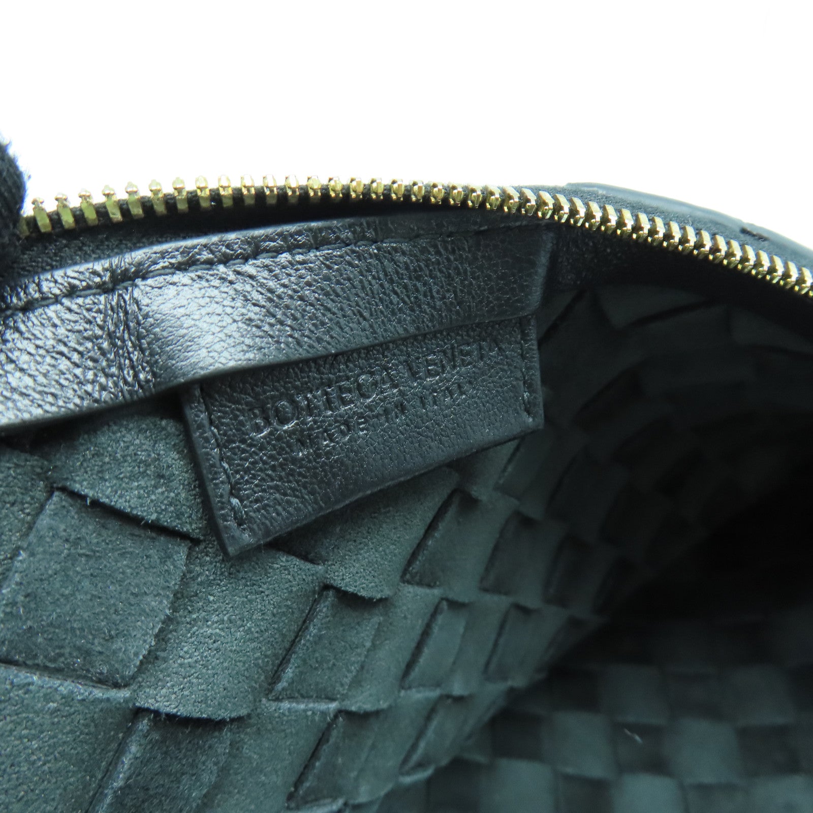 BOTTEGA VENETA 织纹皮革Handbag金扣手挽袋黑色