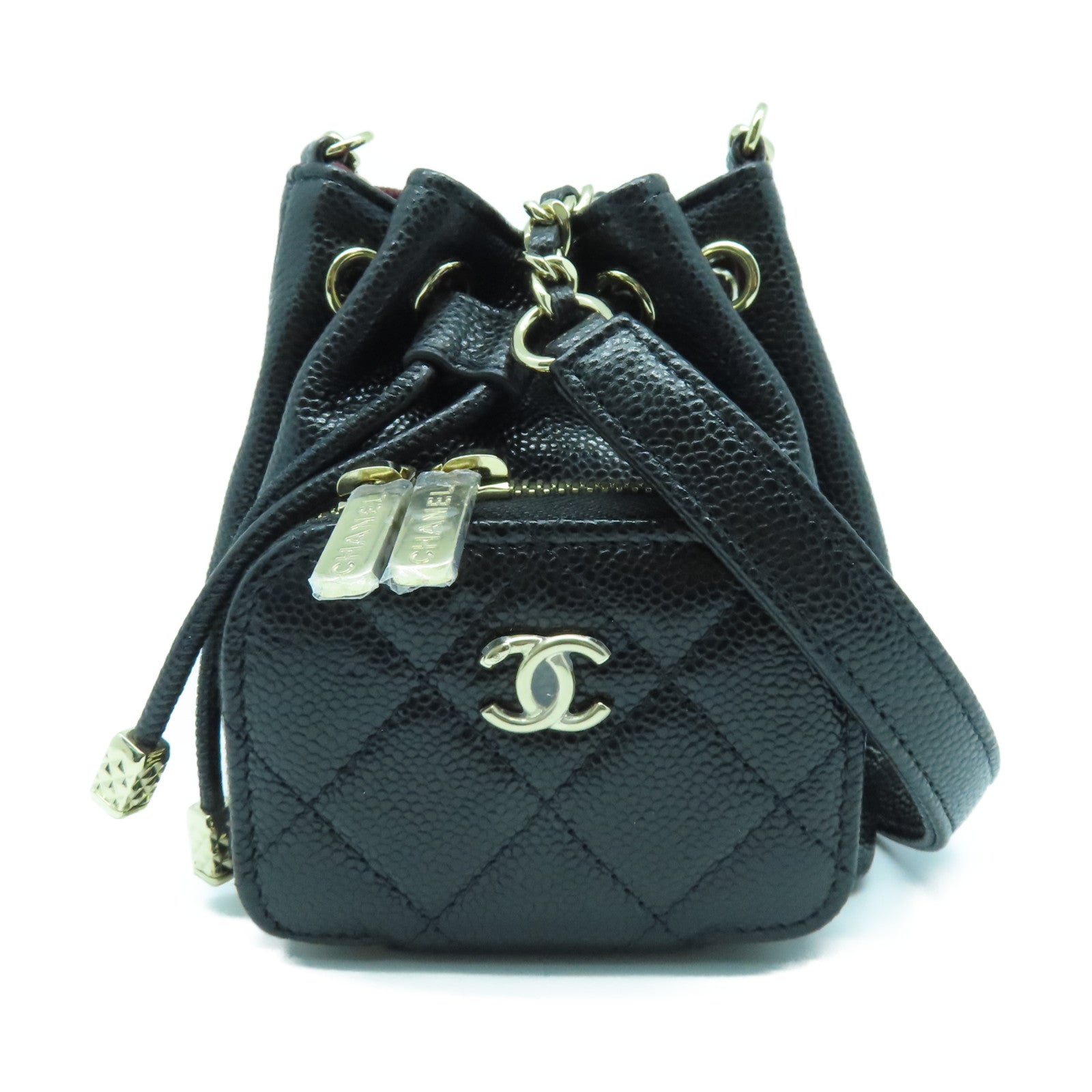 CHANEL 菱格Caviar皮革Chain Shoulder Bag金扣链带肩背袋黑色