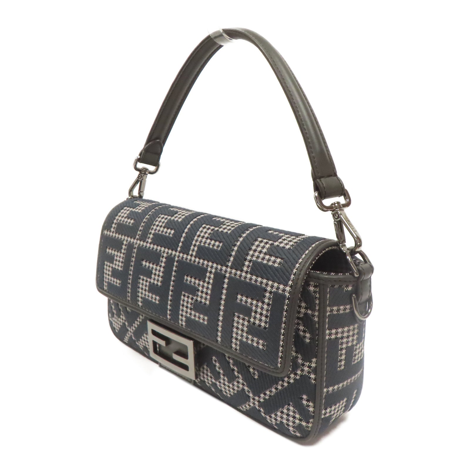 FENDI 帆布/牛皮皮革2 Way Shoulder銀扣手挽肩背兩用袋灰色