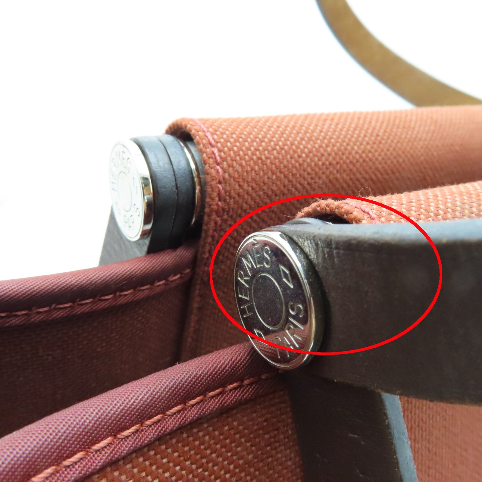 HERMES Canvas Cabag Silver Buckle Handle Shoulder Bag Brique Brown