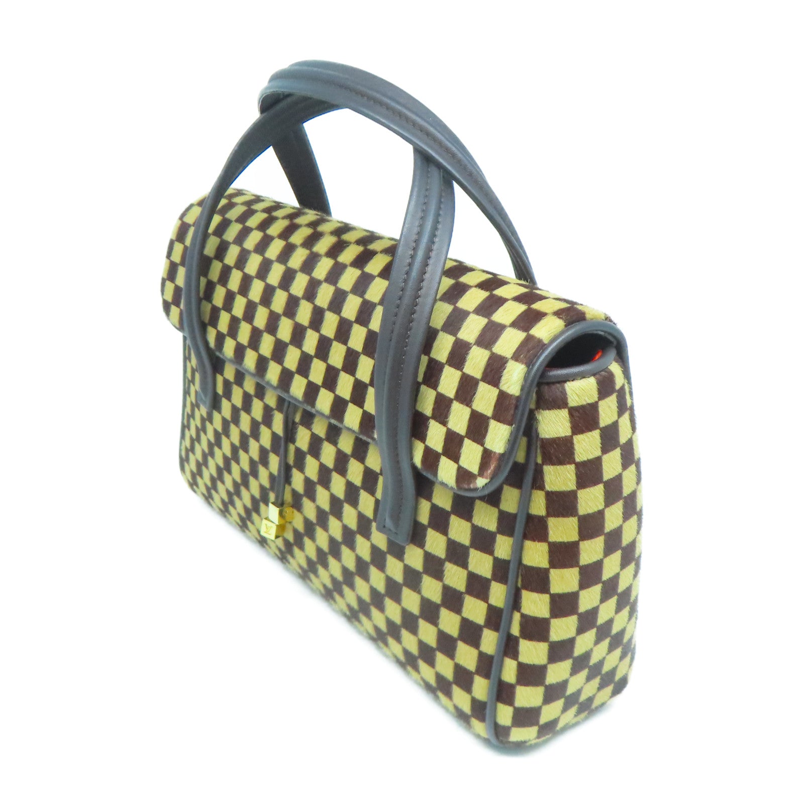 LOUIS VUITTON 【激減優惠】馬毛Damier Sauvage Lioune金扣手挽袋啡色