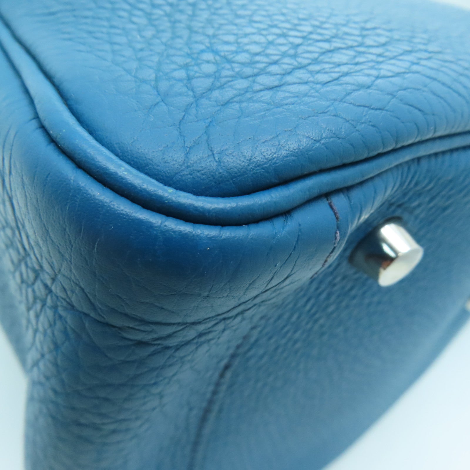HERMES 【激減優惠】Clemence皮革Lindy 30 Shoulder Bag銀扣肩背袋伊玆密爾藍/Bleu Izmir/7W