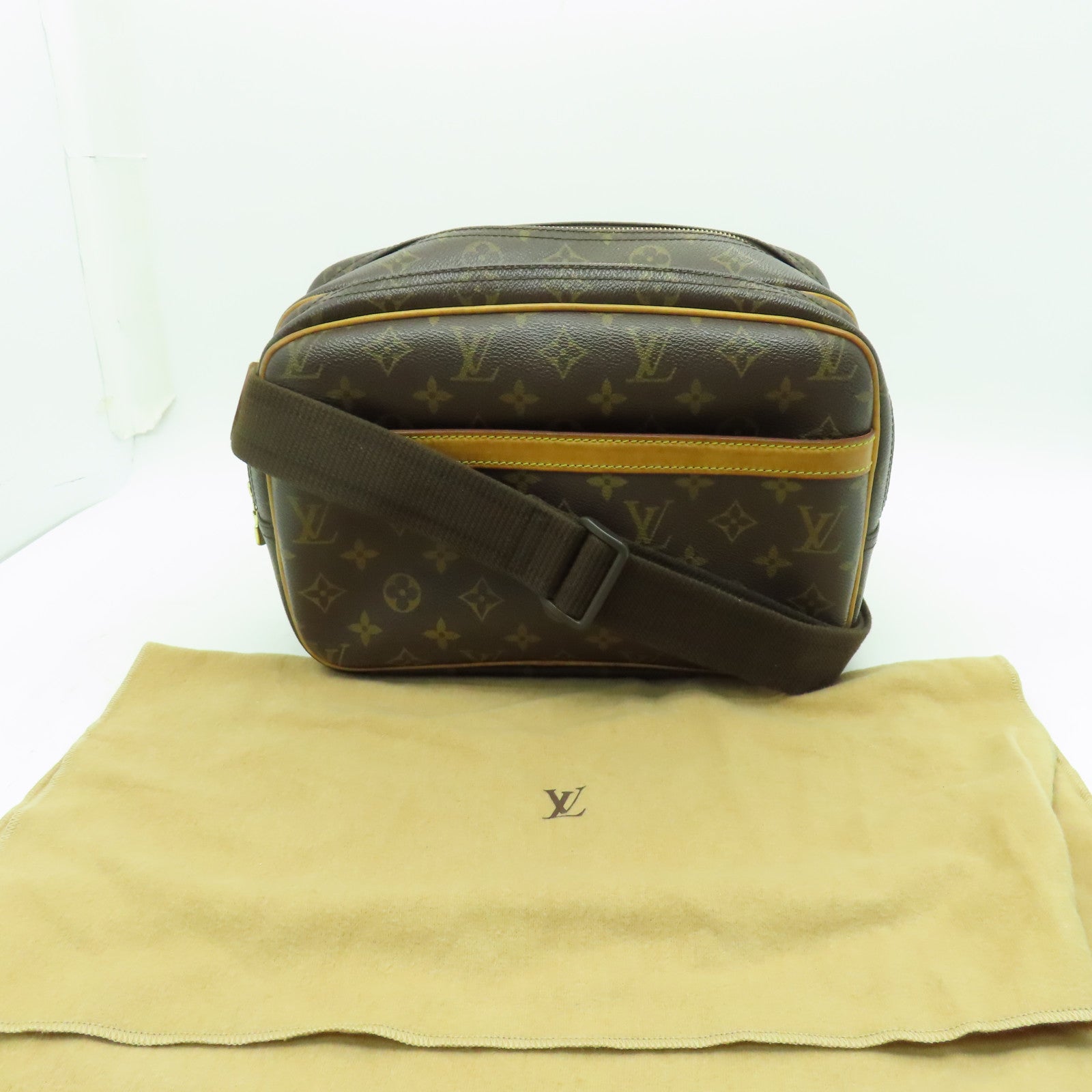 LOUIS VUITTON Monogram Reporter PM金扣肩背袋啡色