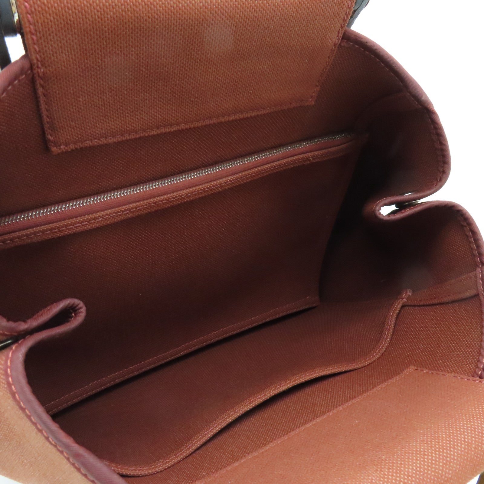 HERMES Canvas Cabag Silver Buckle Handle Shoulder Bag Brique Brown