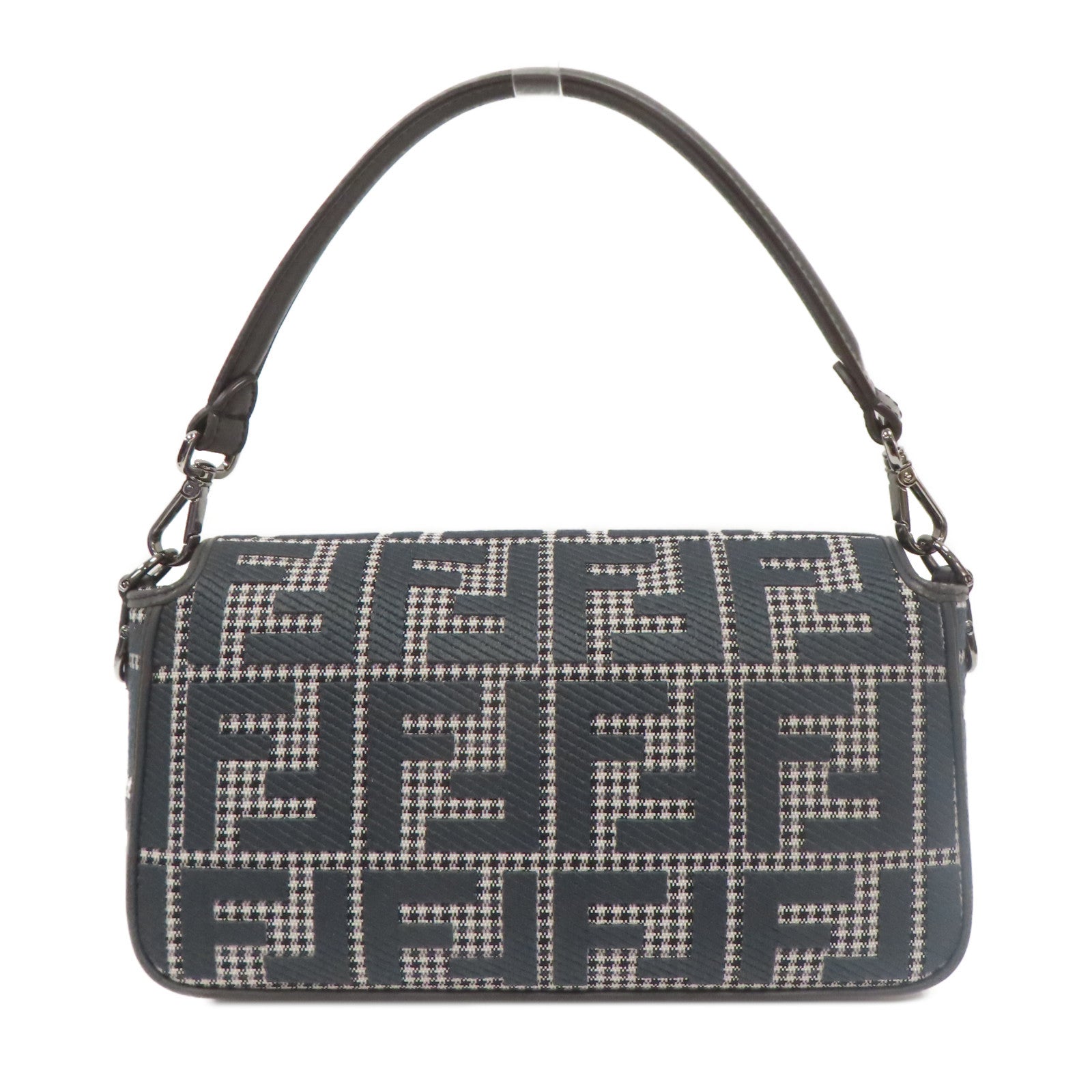 FENDI 帆布/牛皮皮革2 Way Shoulder銀扣手挽肩背兩用袋灰色