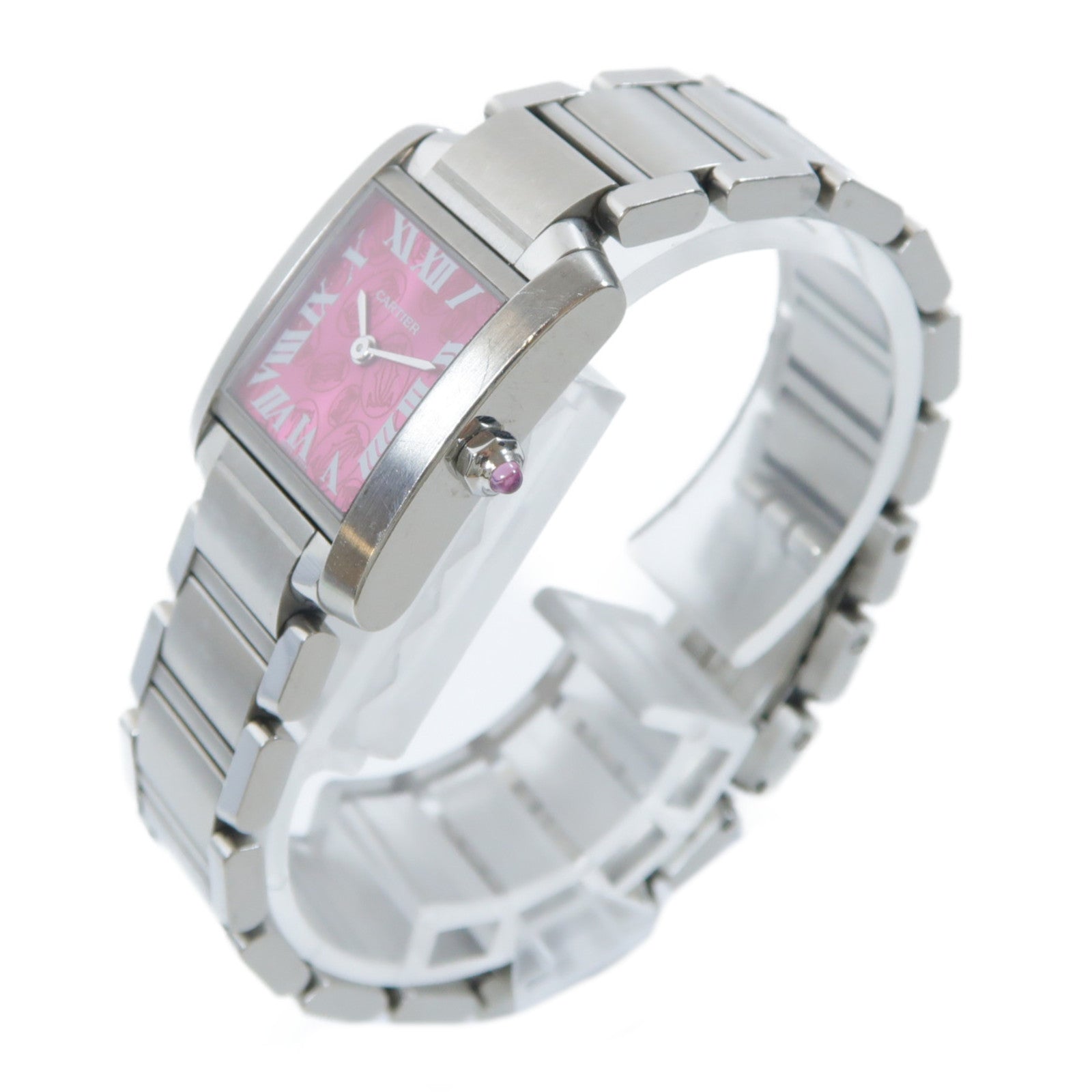 CARTIER Vintage Tank Francaise不鏽鋼手錶石英機芯粉紅色