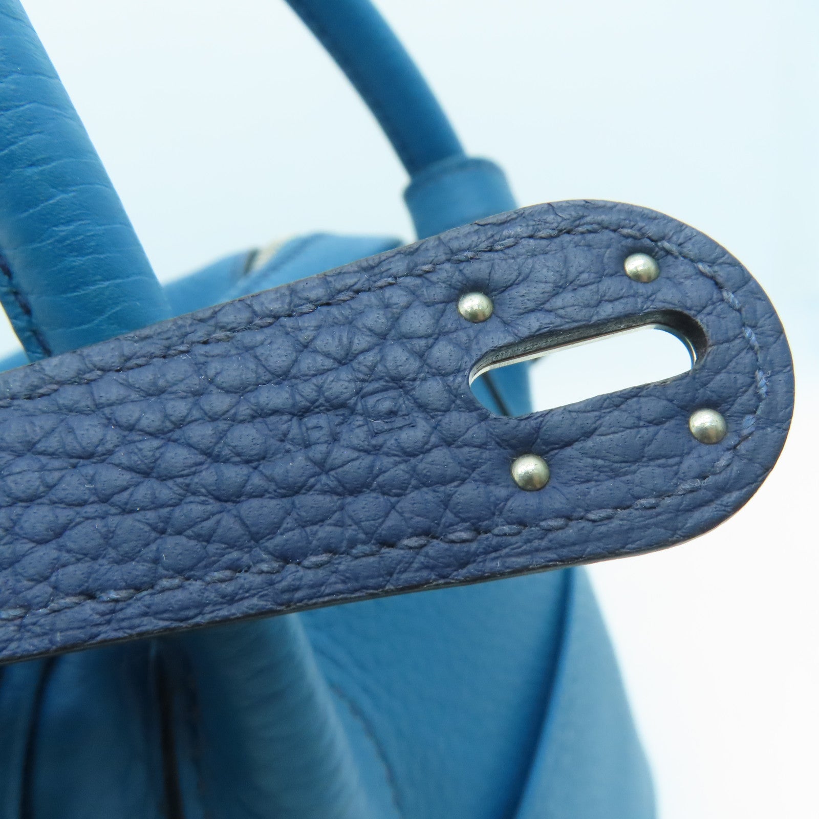 HERMES 【激減優惠】Clemence皮革Lindy 30 Shoulder Bag銀扣肩背袋伊玆密爾藍/Bleu Izmir/7W