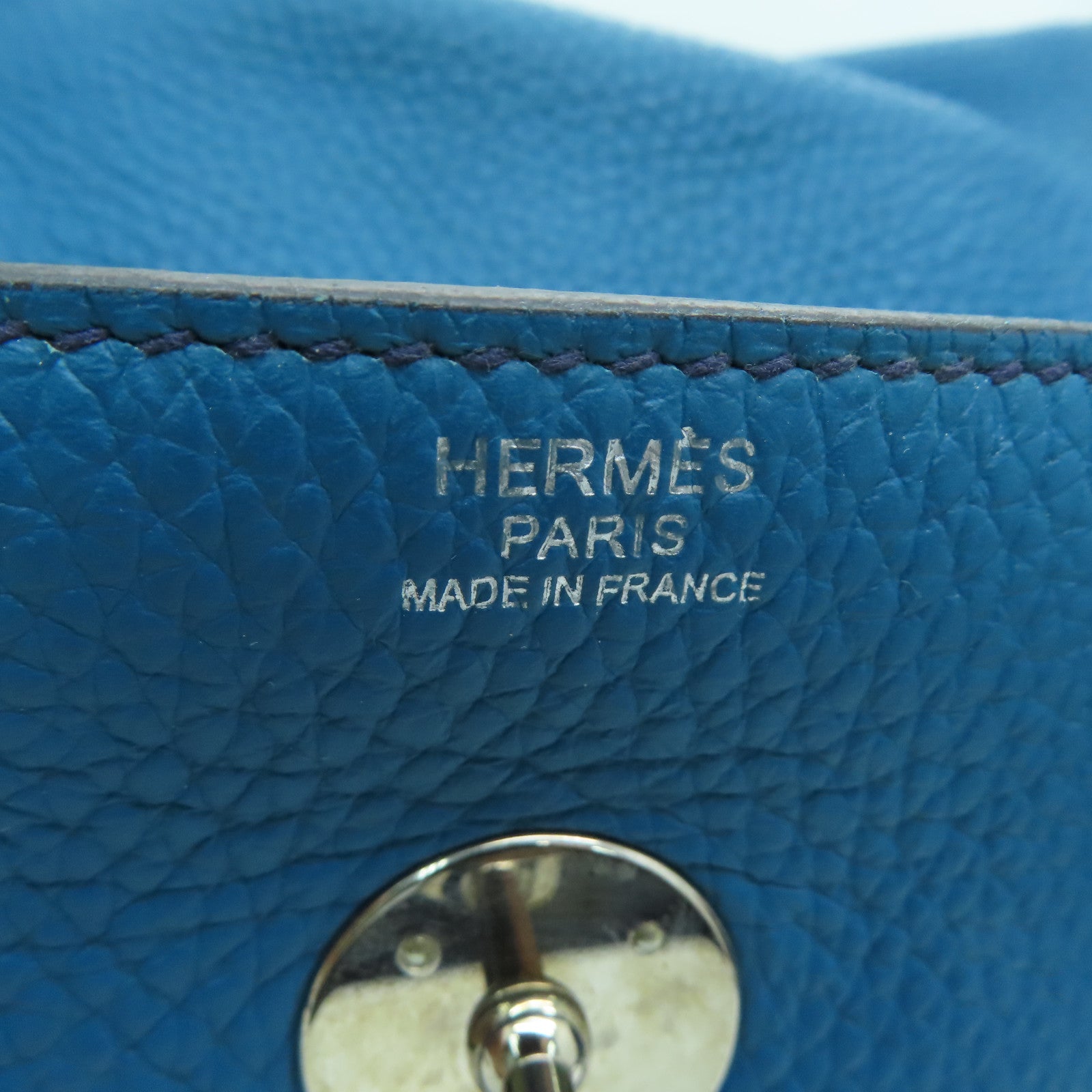 HERMES 【激減優惠】Clemence皮革Lindy 30 Shoulder Bag銀扣肩背袋伊玆密爾藍/Bleu Izmir/7W