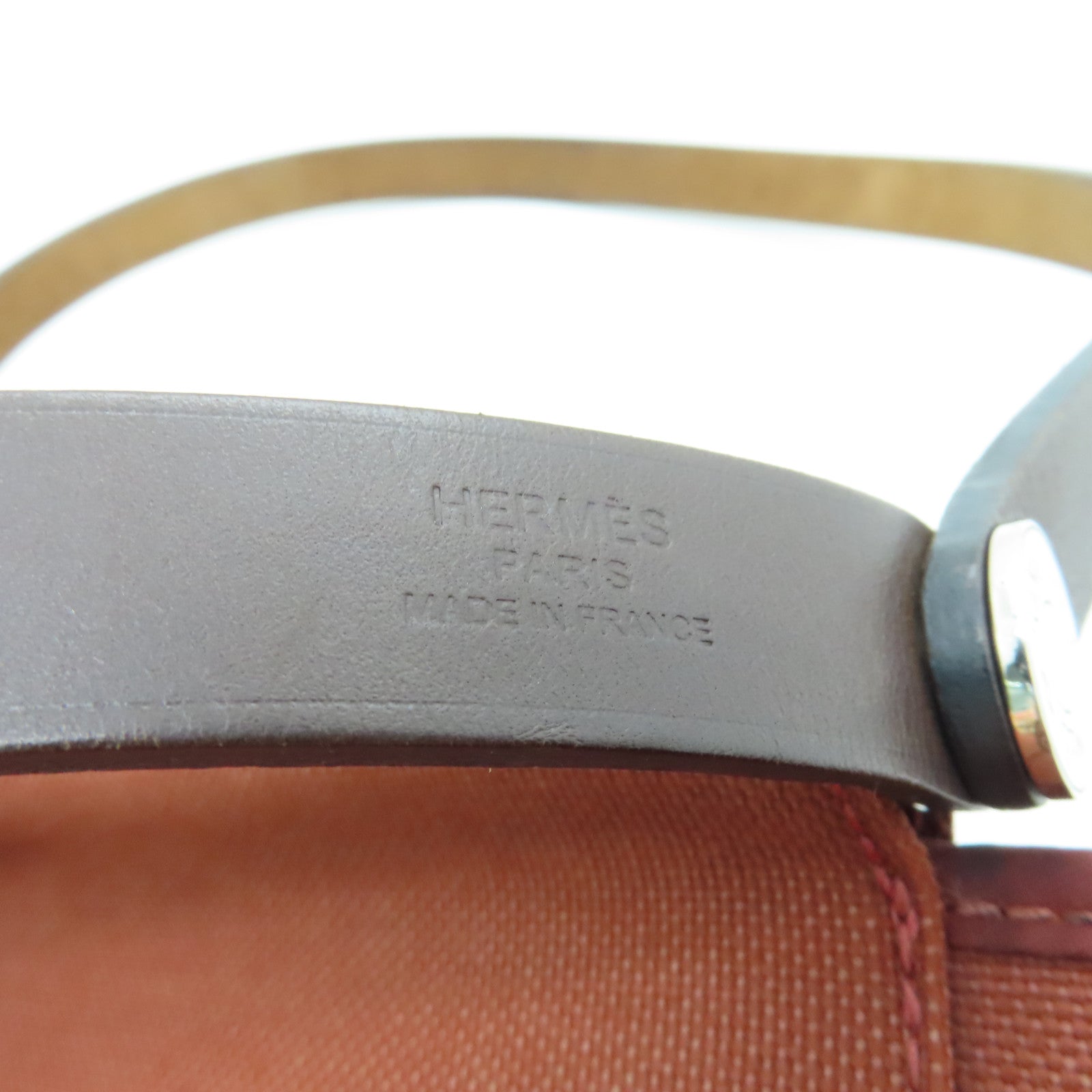HERMES Canvas Cabag Silver Buckle Handle Shoulder Bag Brique Brown
