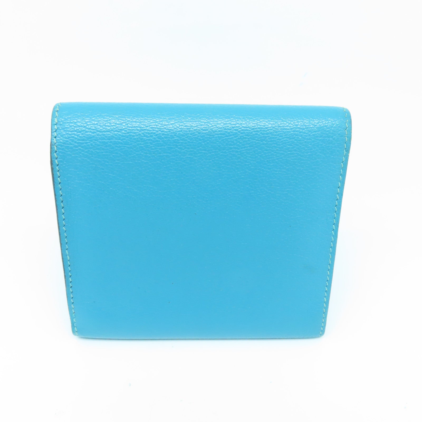HERMES Chevre Leather Wallet Silver Buckle Wallet Bleu Paon Blue