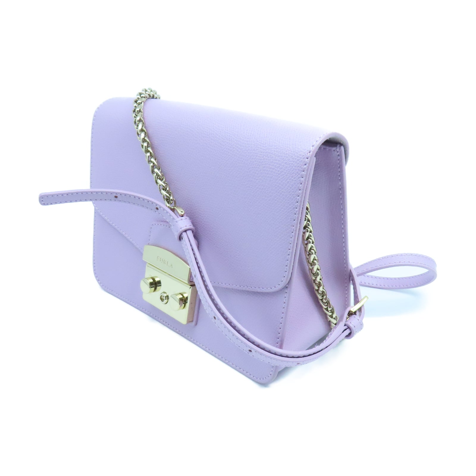 Furla Leather Chain Shoulder Gold Buckle Chain Shoulder Bag Purple