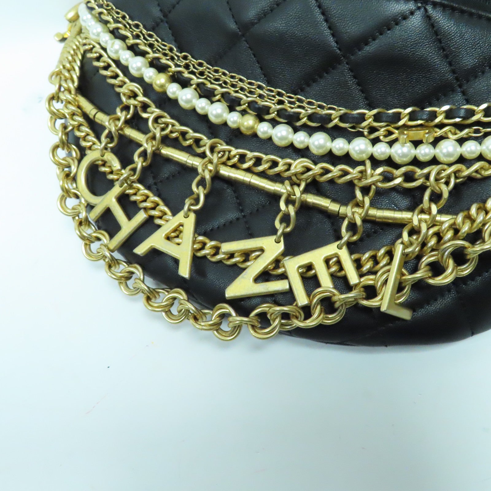 CHANEL 菱格羊皮皮革Waist Bag金扣鏈帶腰包黑色