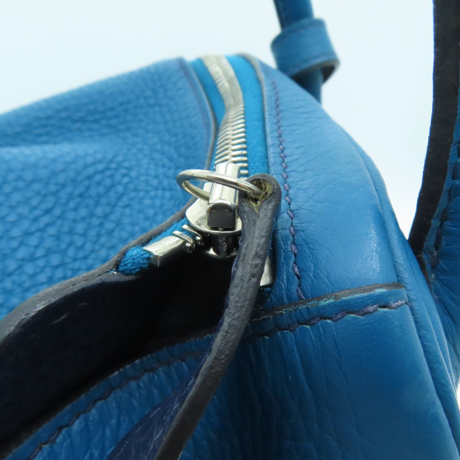 HERMES 【激減優惠】Clemence皮革Lindy 30 Shoulder Bag銀扣肩背袋伊玆密爾藍/Bleu Izmir/7W