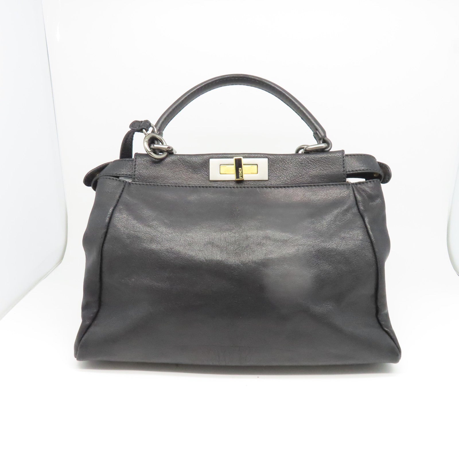 FENDI 牛皮皮革Peekaboo金扣肩背袋黑色