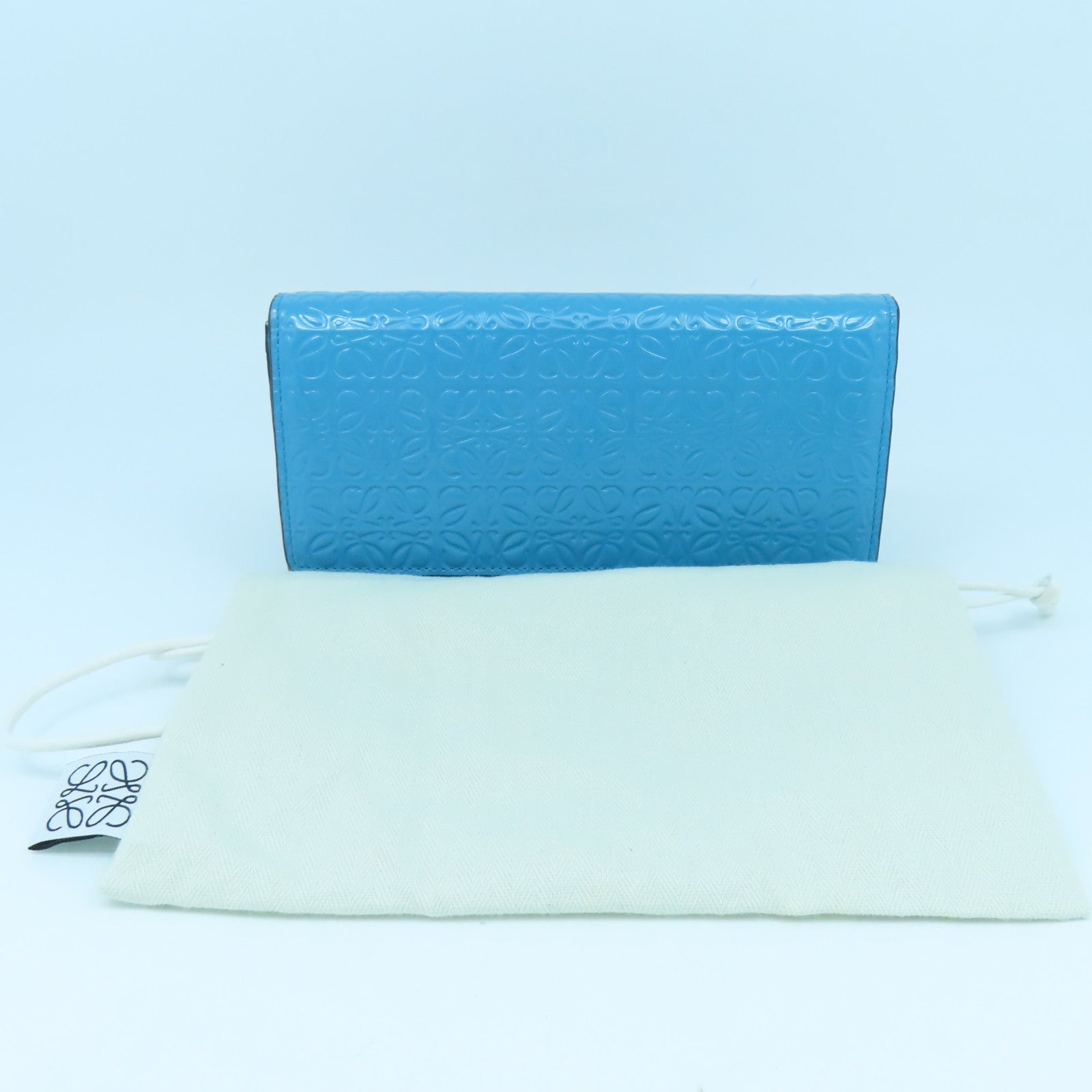 LOEWE 牛皮皮革Long Wallet銀扣長錢包藍色