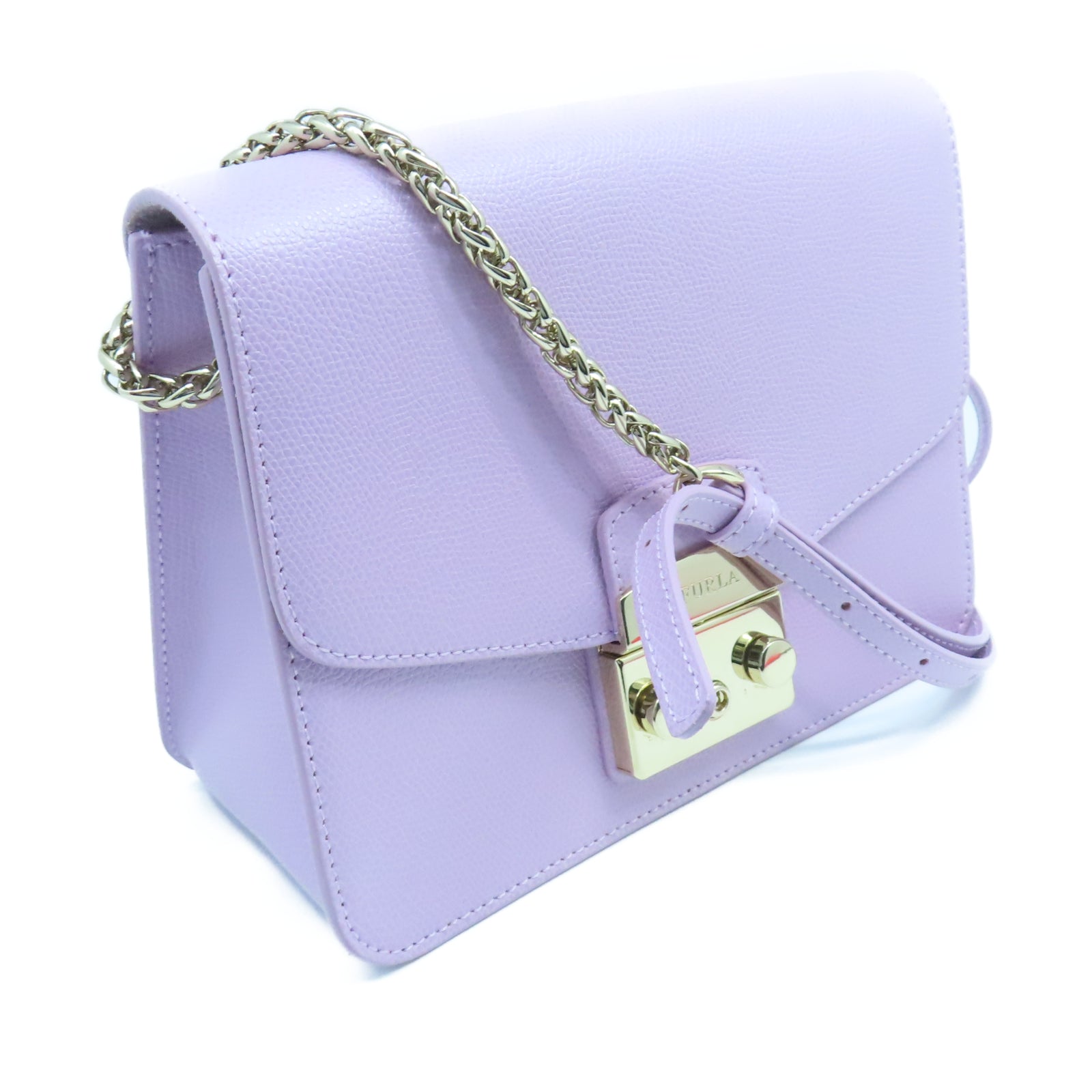 Furla Leather Chain Shoulder Gold Buckle Chain Shoulder Bag Purple