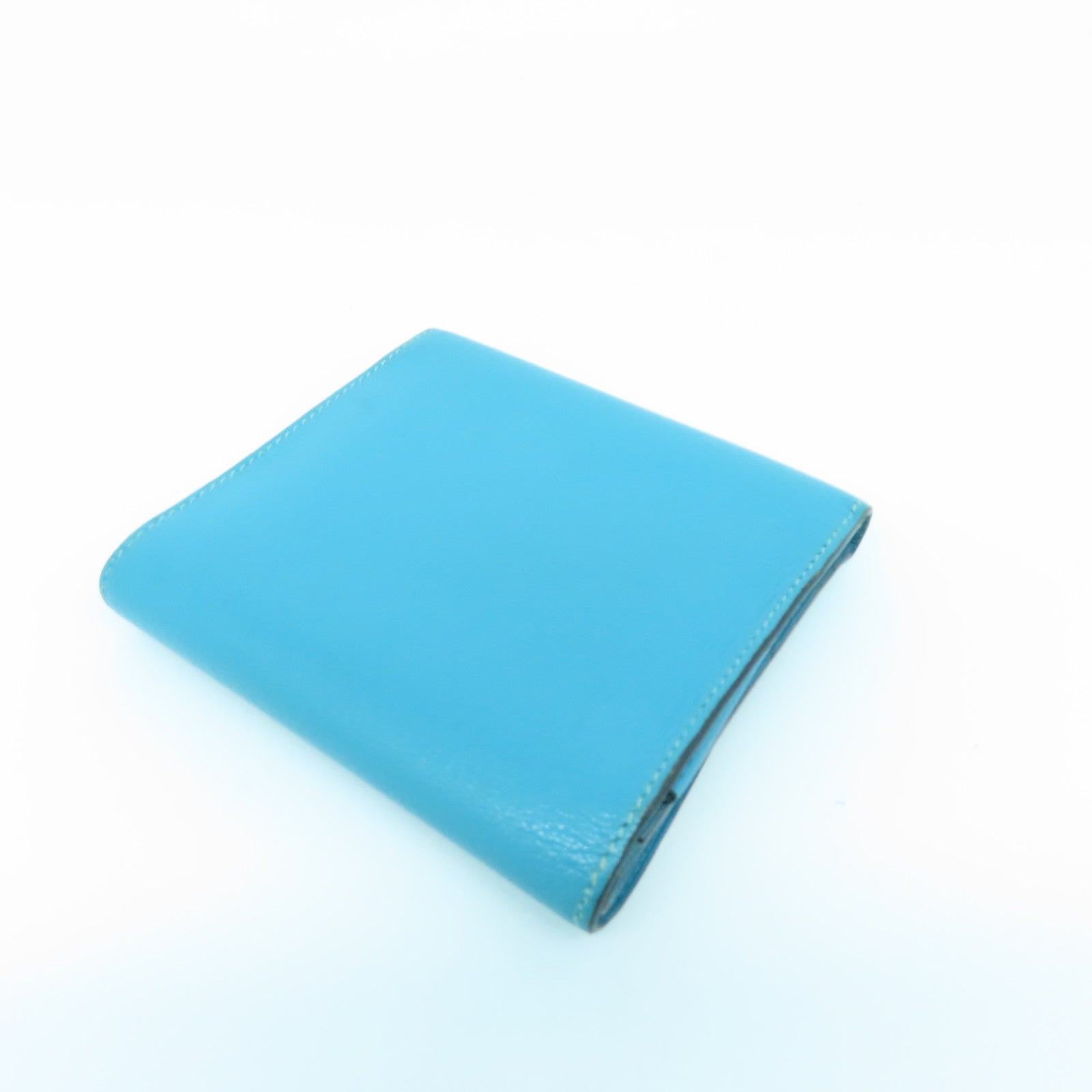 HERMES Chevre Leather Wallet Silver Buckle Wallet Bleu Paon Blue