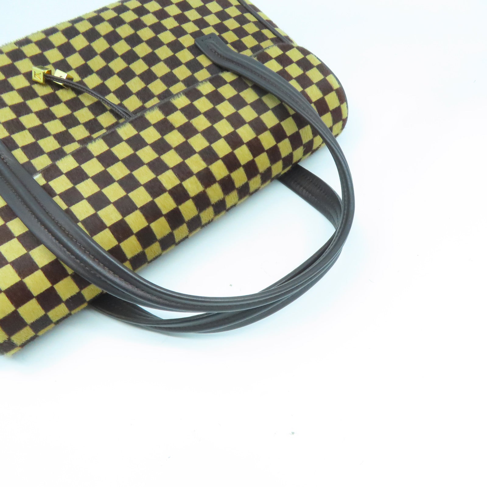 LOUIS VUITTON 【激減優惠】馬毛Damier Sauvage Lioune金扣手挽袋啡色