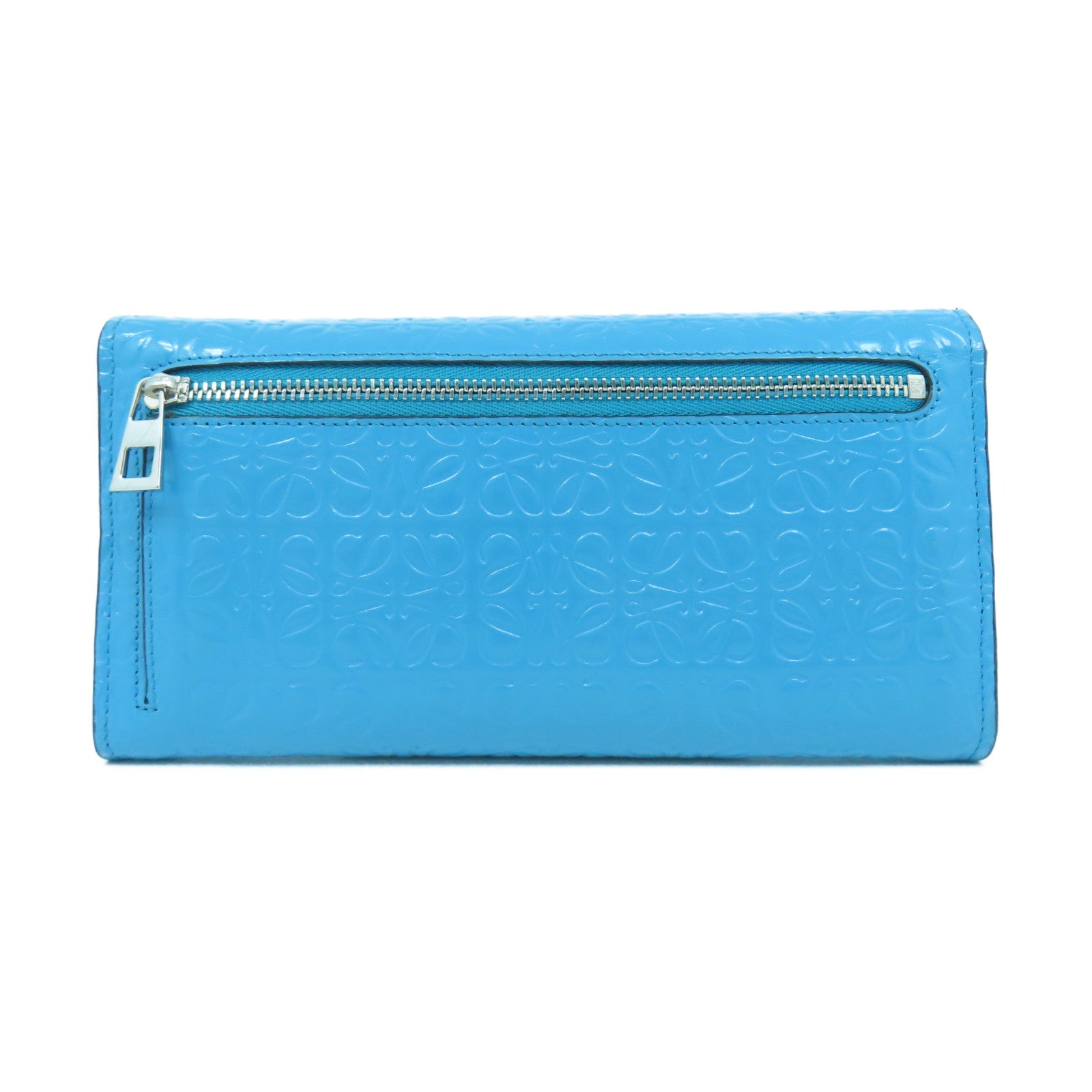 LOEWE 牛皮皮革Long Wallet銀扣長錢包藍色