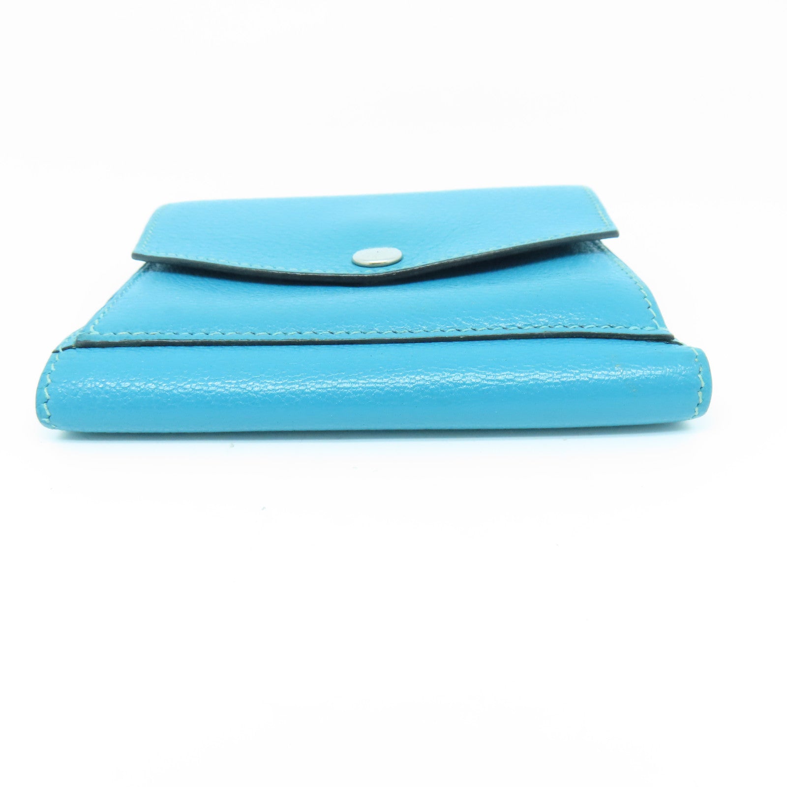 HERMES Chevre Leather Wallet Silver Buckle Wallet Bleu Paon Blue
