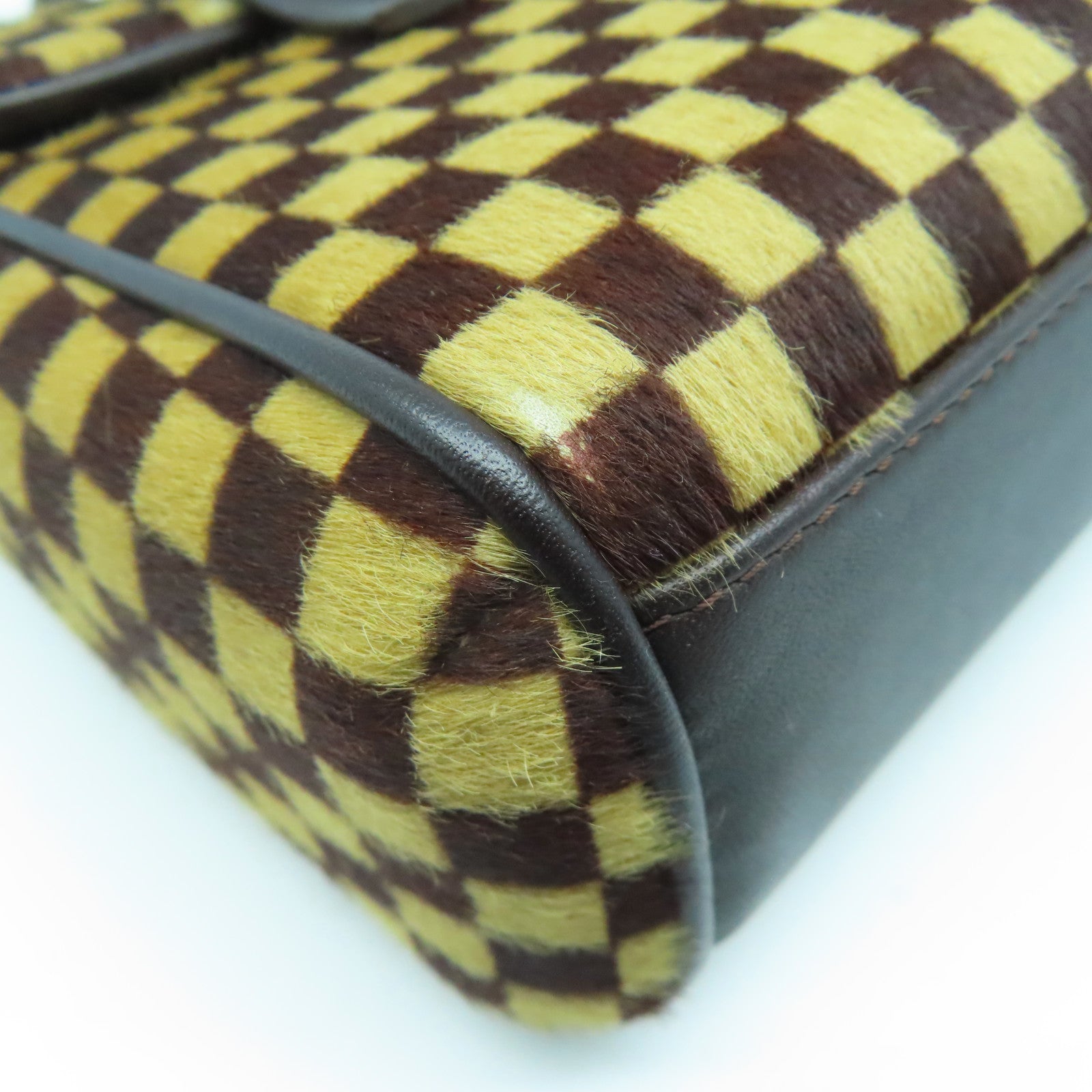 LOUIS VUITTON 【激減優惠】馬毛Damier Sauvage Lioune金扣手挽袋啡色