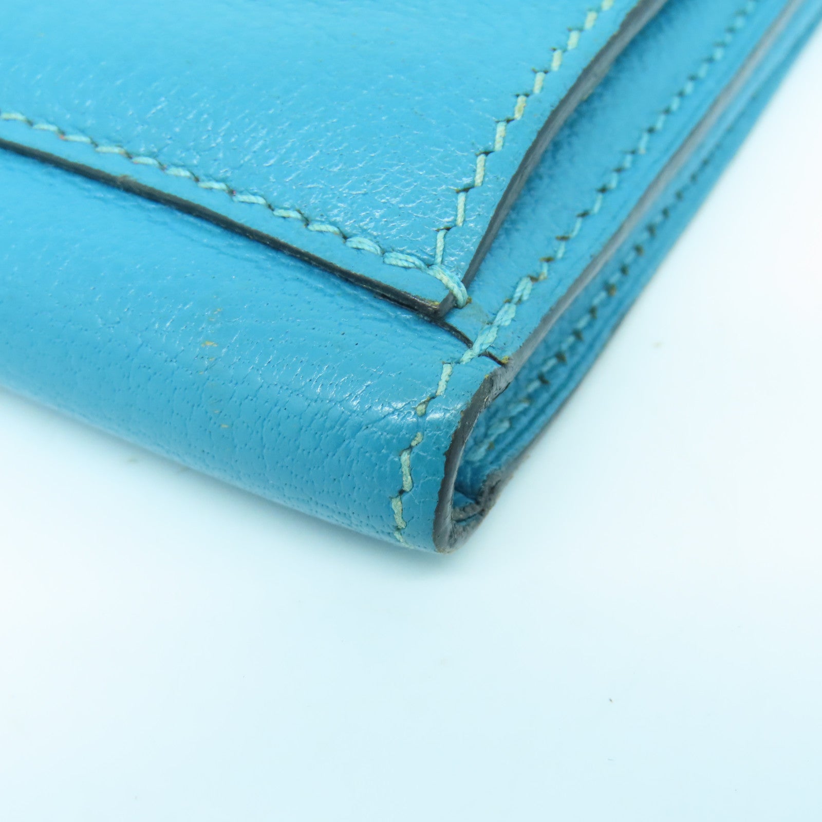 HERMES Chevre Leather Wallet Silver Buckle Wallet Bleu Paon Blue