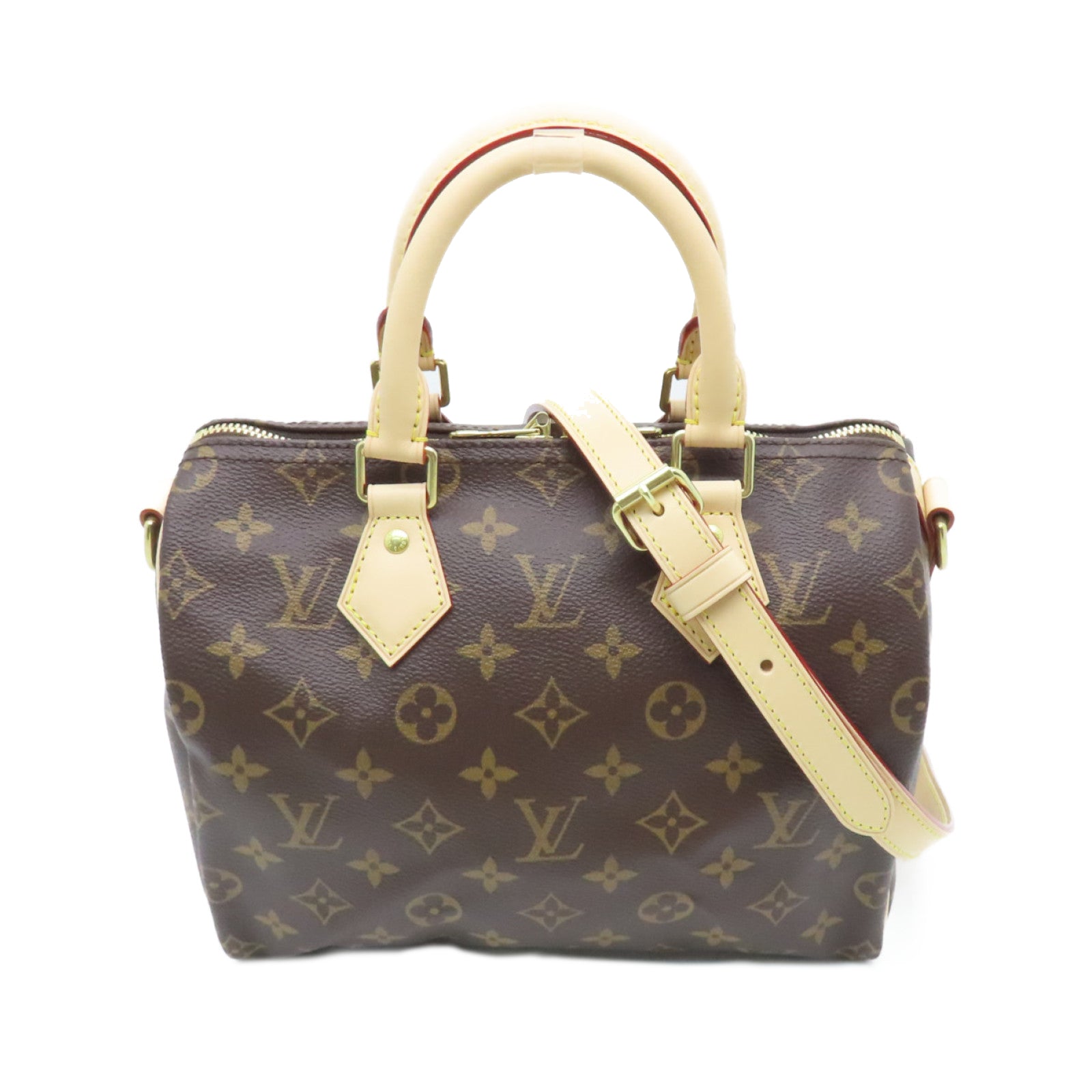 LOUIS VUITTON Monogram Speedy Bandouliere 25 gold buckle handle shoulder bag brown