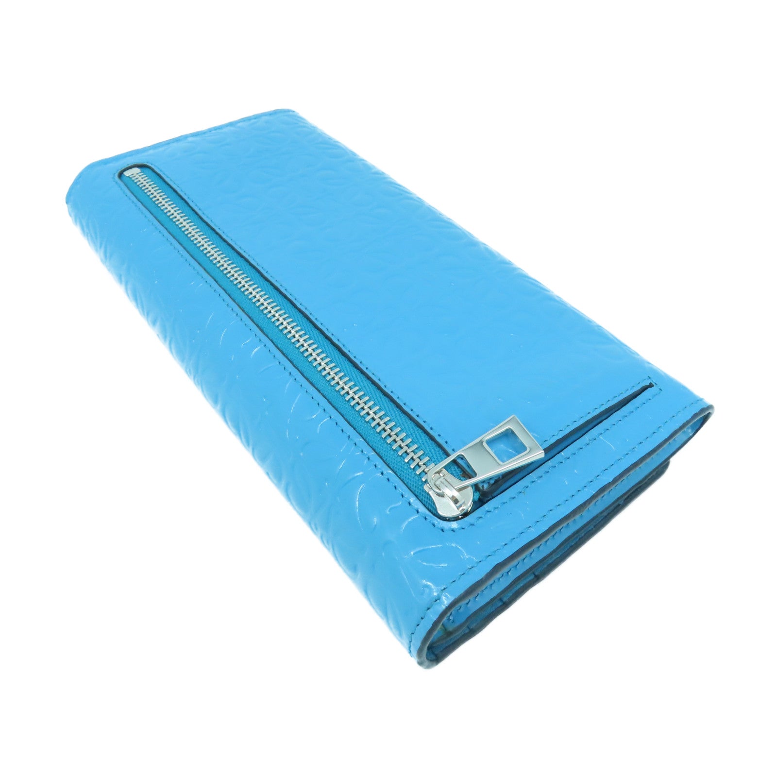 LOEWE 牛皮皮革Long Wallet銀扣長錢包藍色