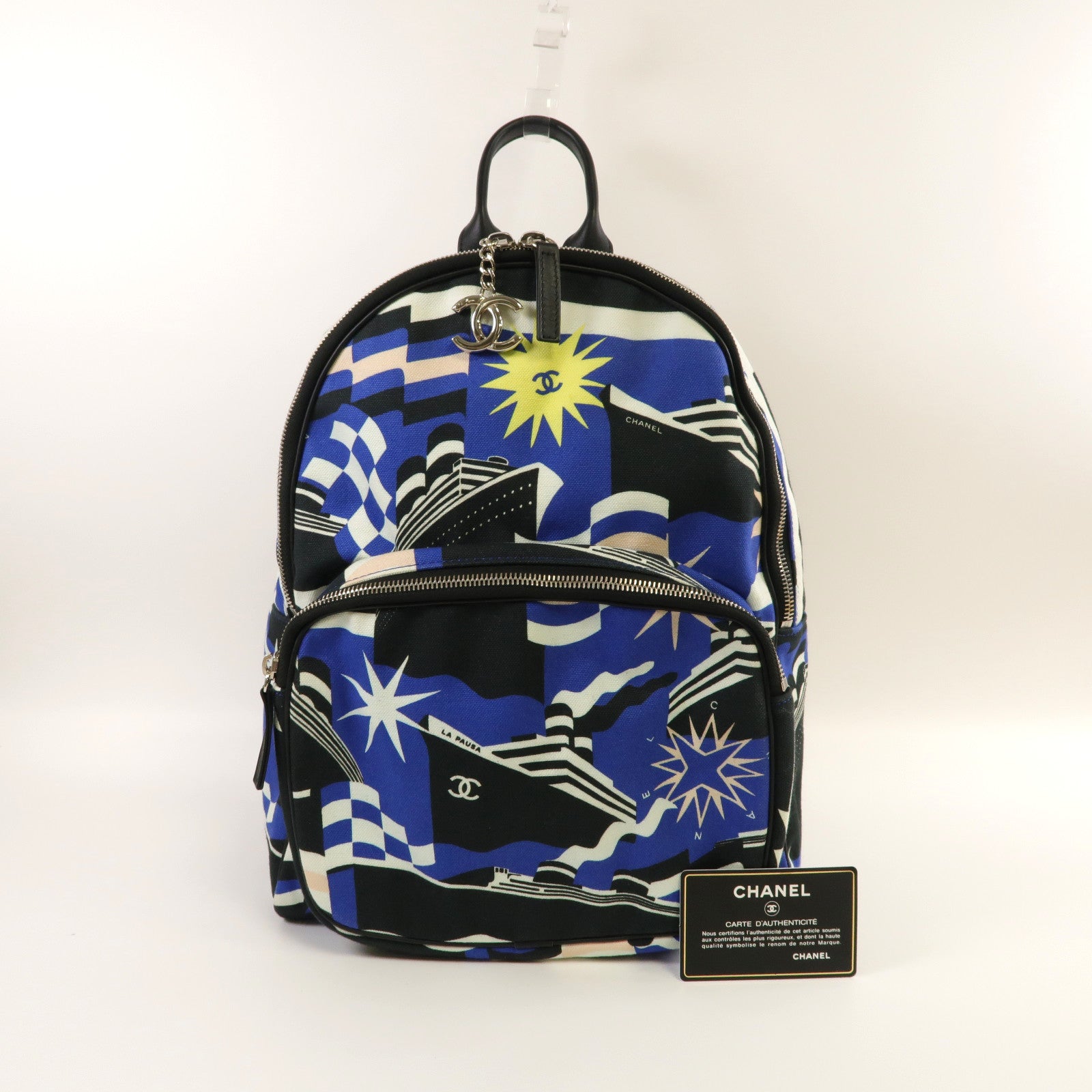 CHANEL 帆布Rucksack銀扣背包藍色