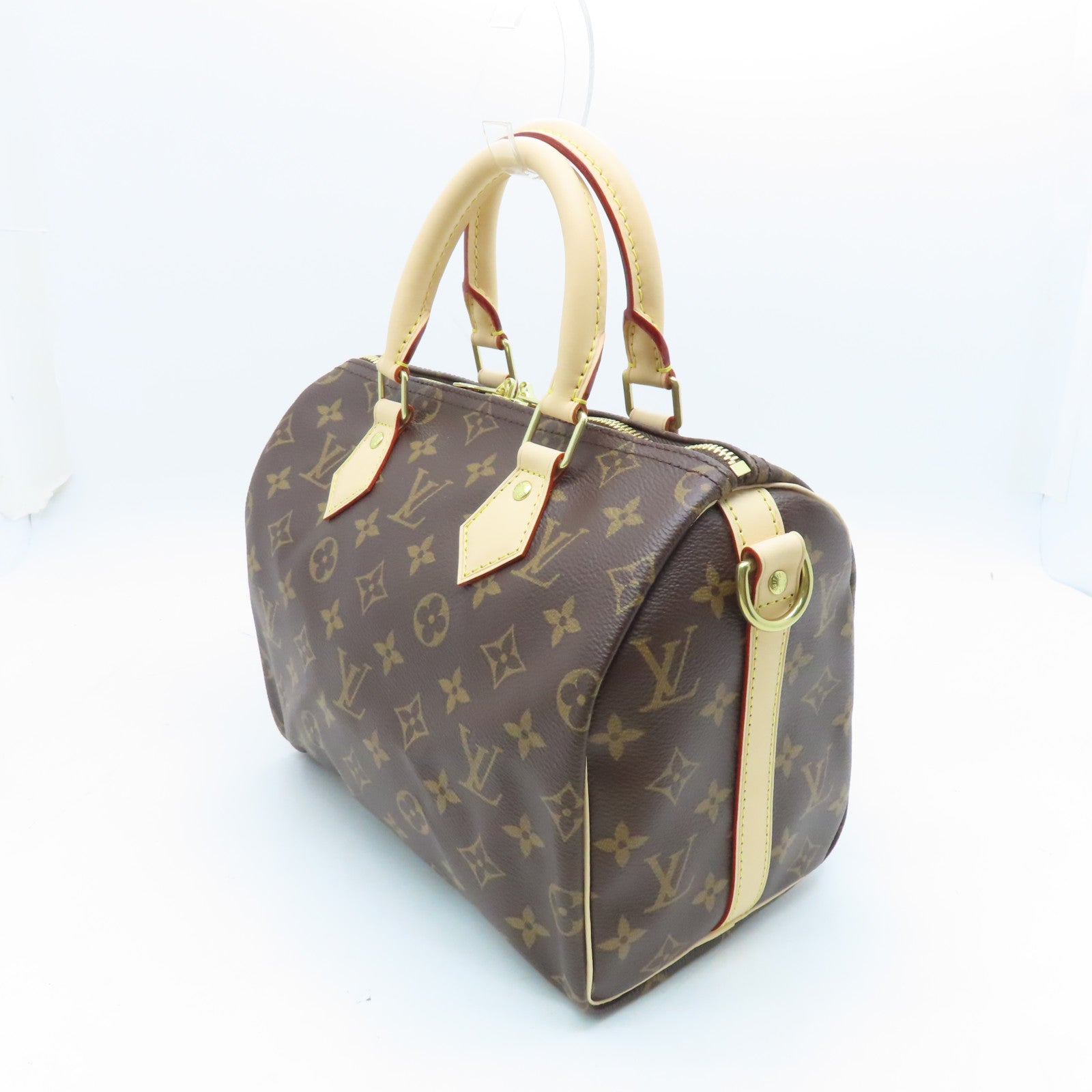 LOUIS VUITTON Monogram Speedy Bandouliere 25 gold buckle handle shoulder bag brown