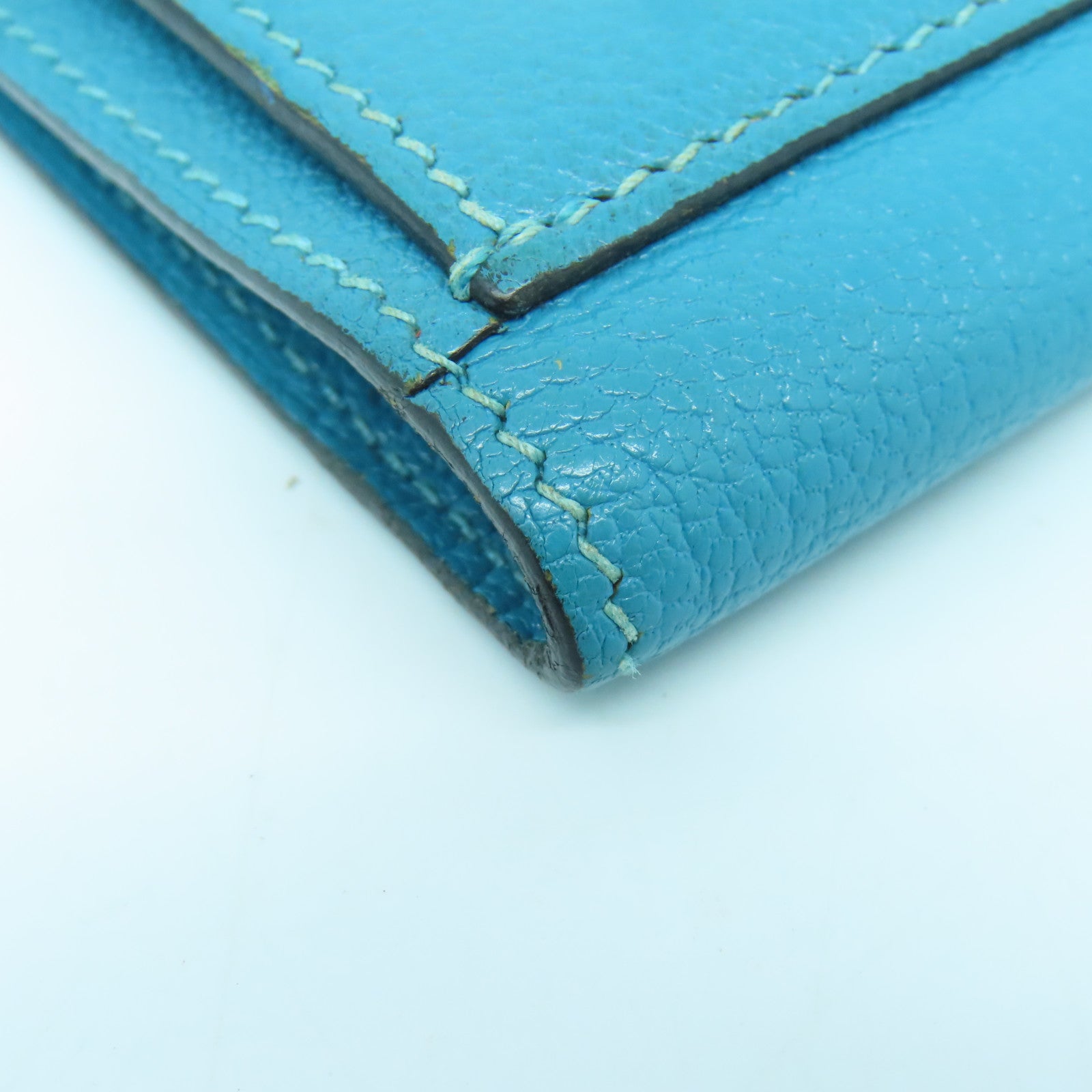 HERMES Chevre Leather Wallet Silver Buckle Wallet Bleu Paon Blue