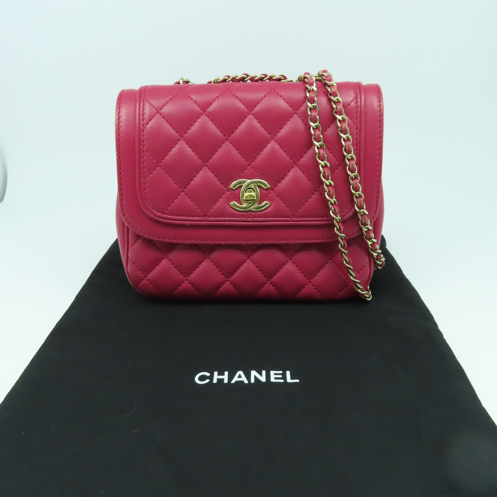 CHANEL 菱格羊皮皮革Chain Shoulder Bag金扣肩背袋紫紅色
