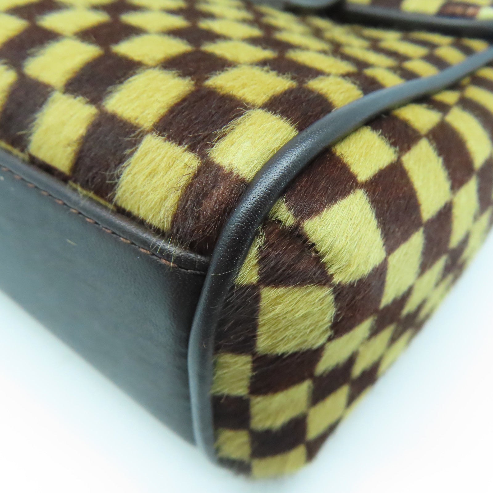 LOUIS VUITTON 【激減優惠】馬毛Damier Sauvage Lioune金扣手挽袋啡色