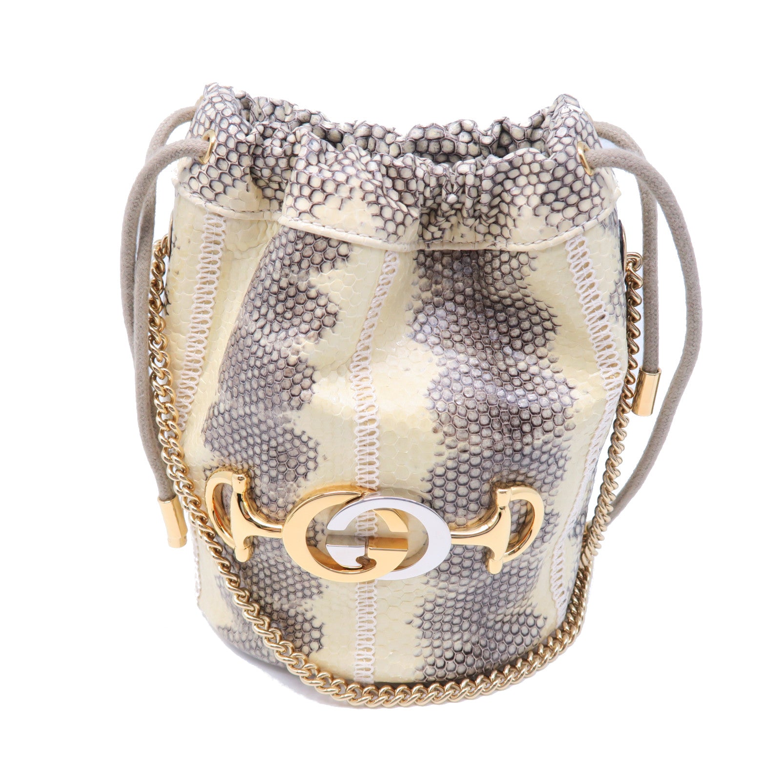 GUCCI 【激減優惠】蛇皮皮革Chain Shoulder銀扣鏈帶肩背袋米色