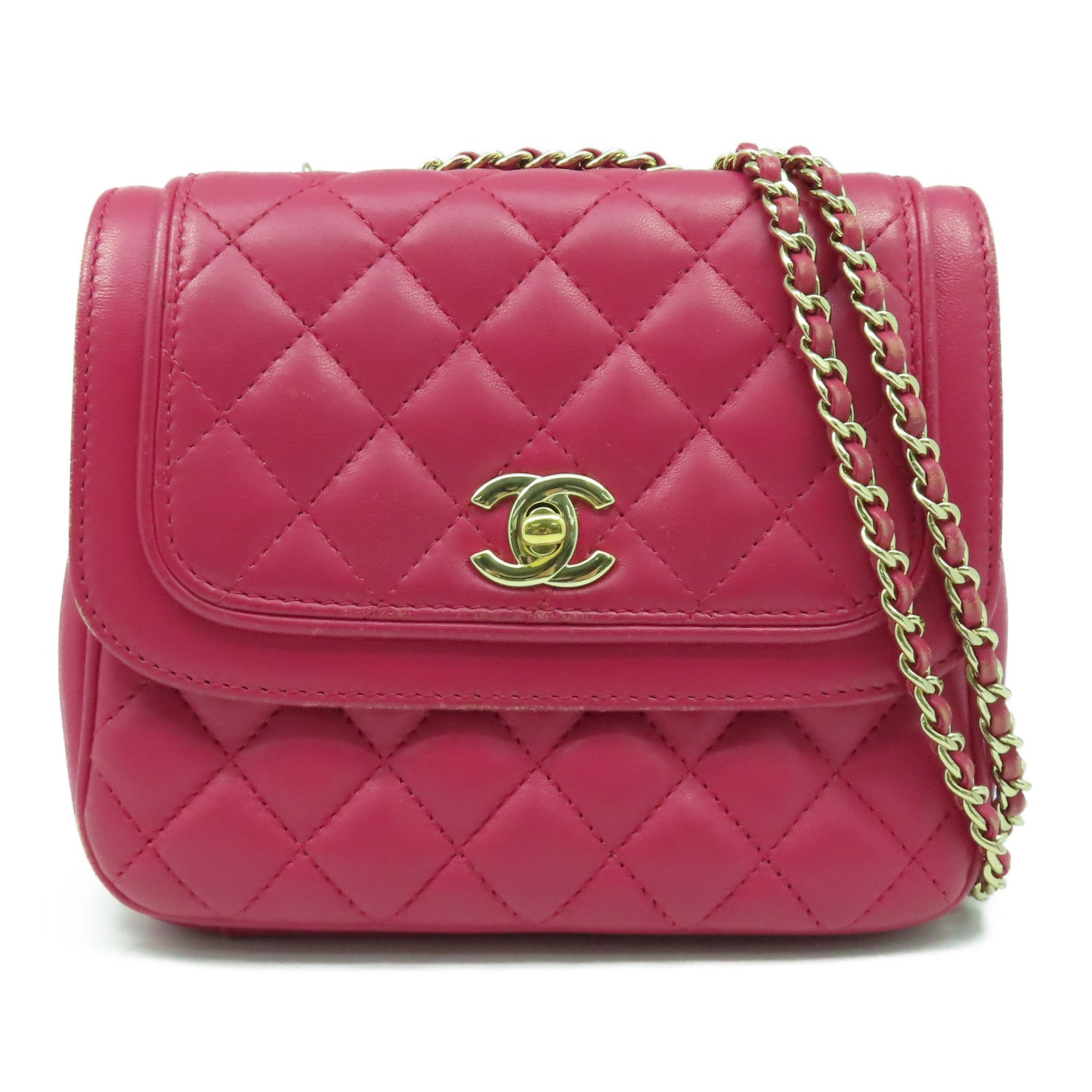 CHANEL 菱格羊皮皮革Chain Shoulder Bag金扣肩背袋紫紅色