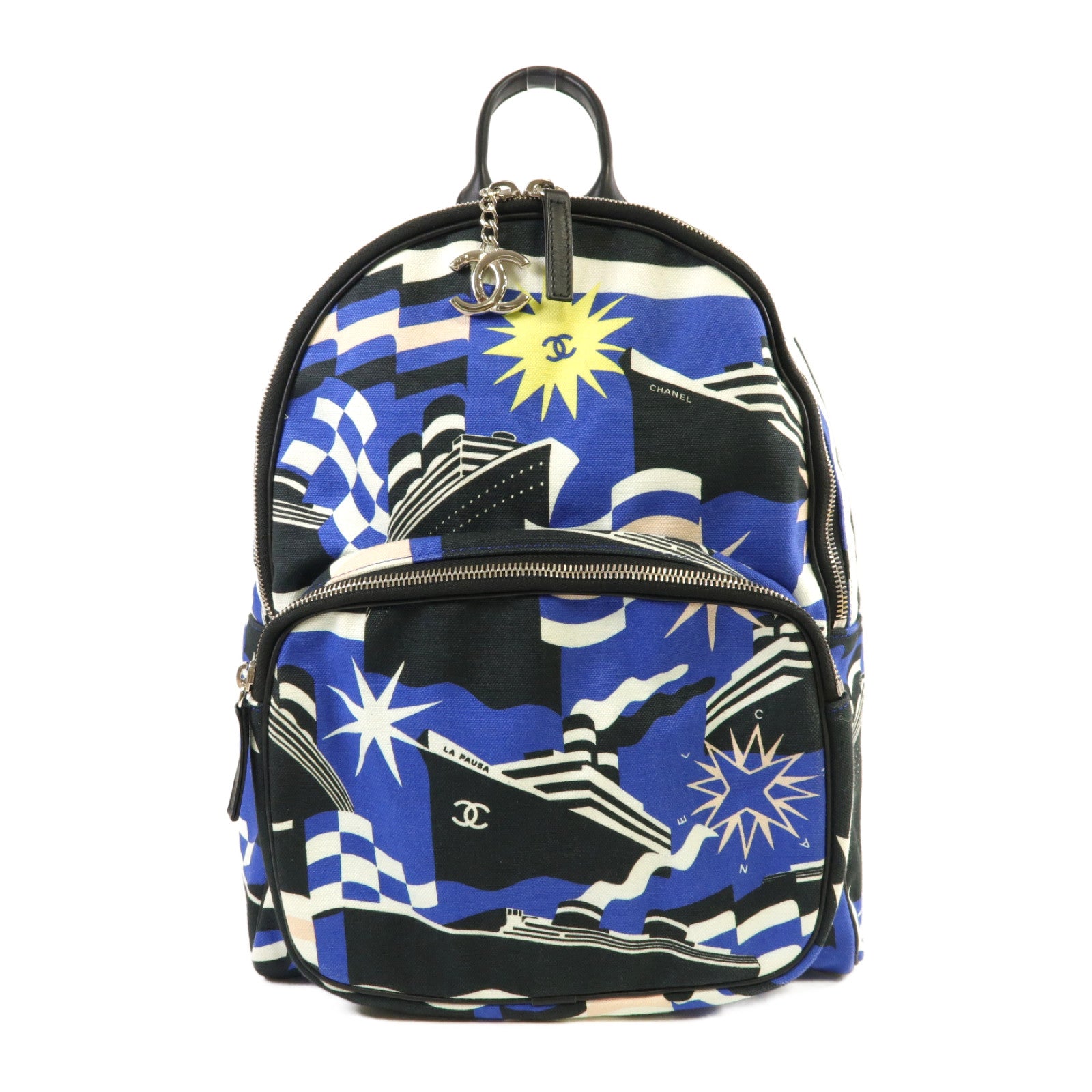 CHANEL 帆布Rucksack銀扣背包藍色