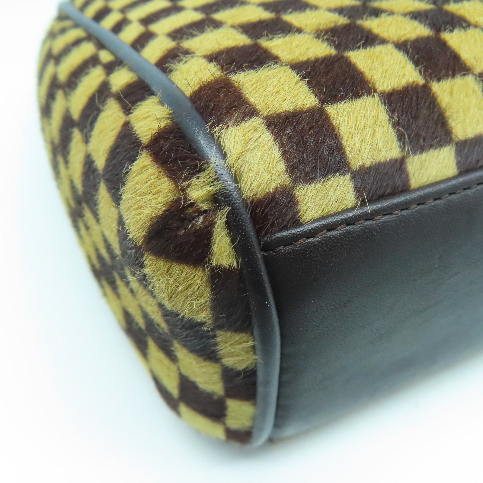 LOUIS VUITTON 【激減優惠】馬毛Damier Sauvage Lioune金扣手挽袋啡色