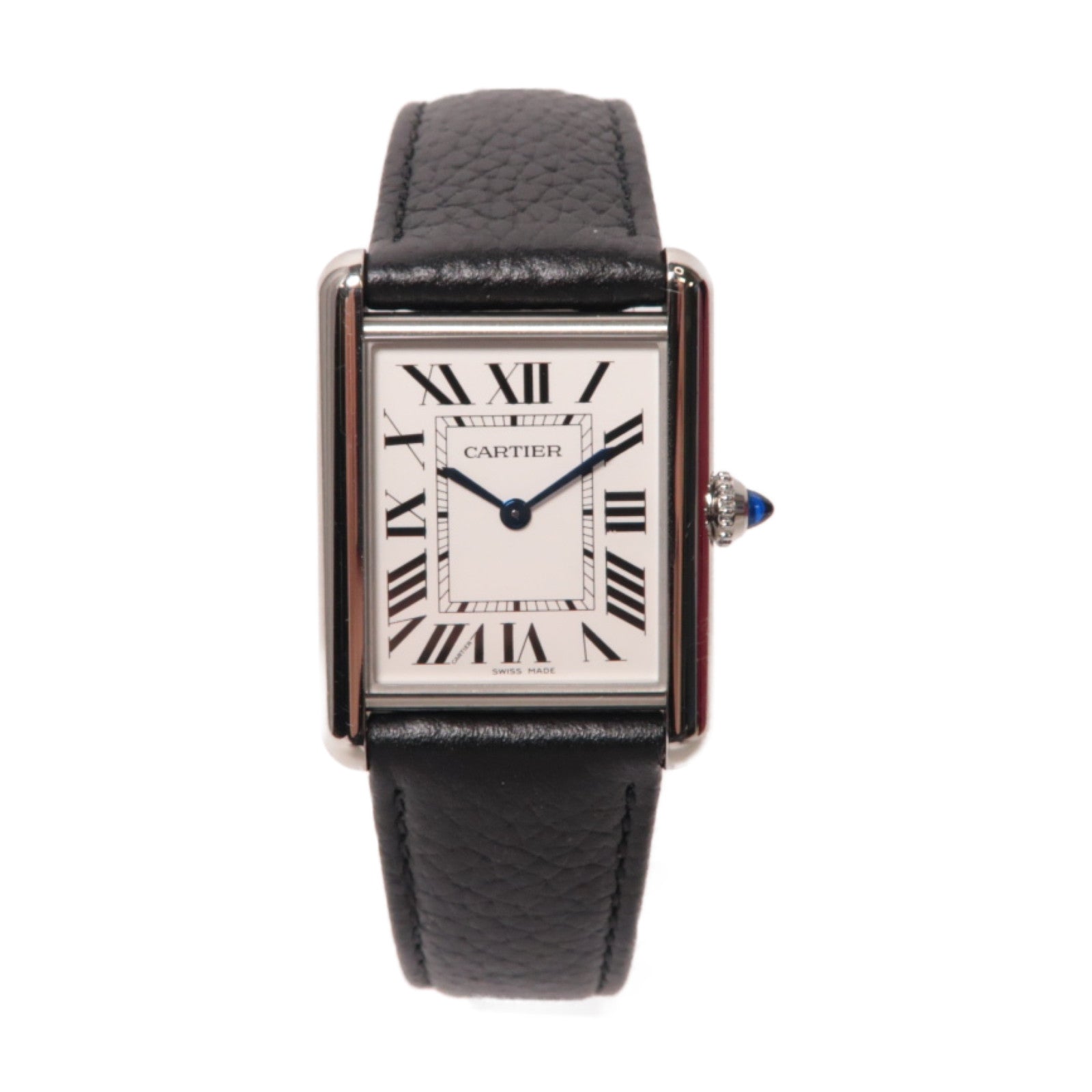 CARTIER Tank Must不鏽鋼/皮革手錶石英機芯白色