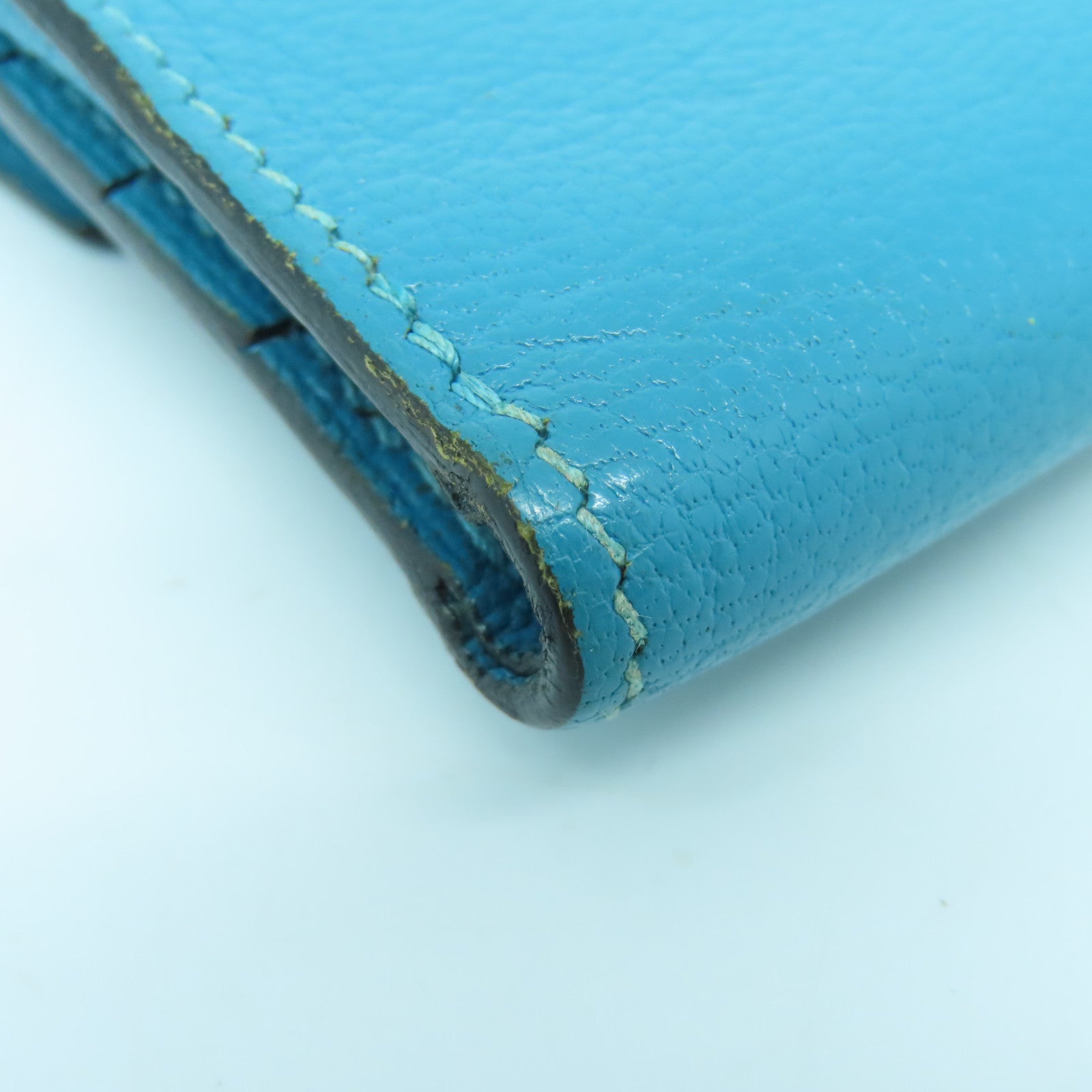 HERMES Chevre Leather Wallet Silver Buckle Wallet Bleu Paon Blue