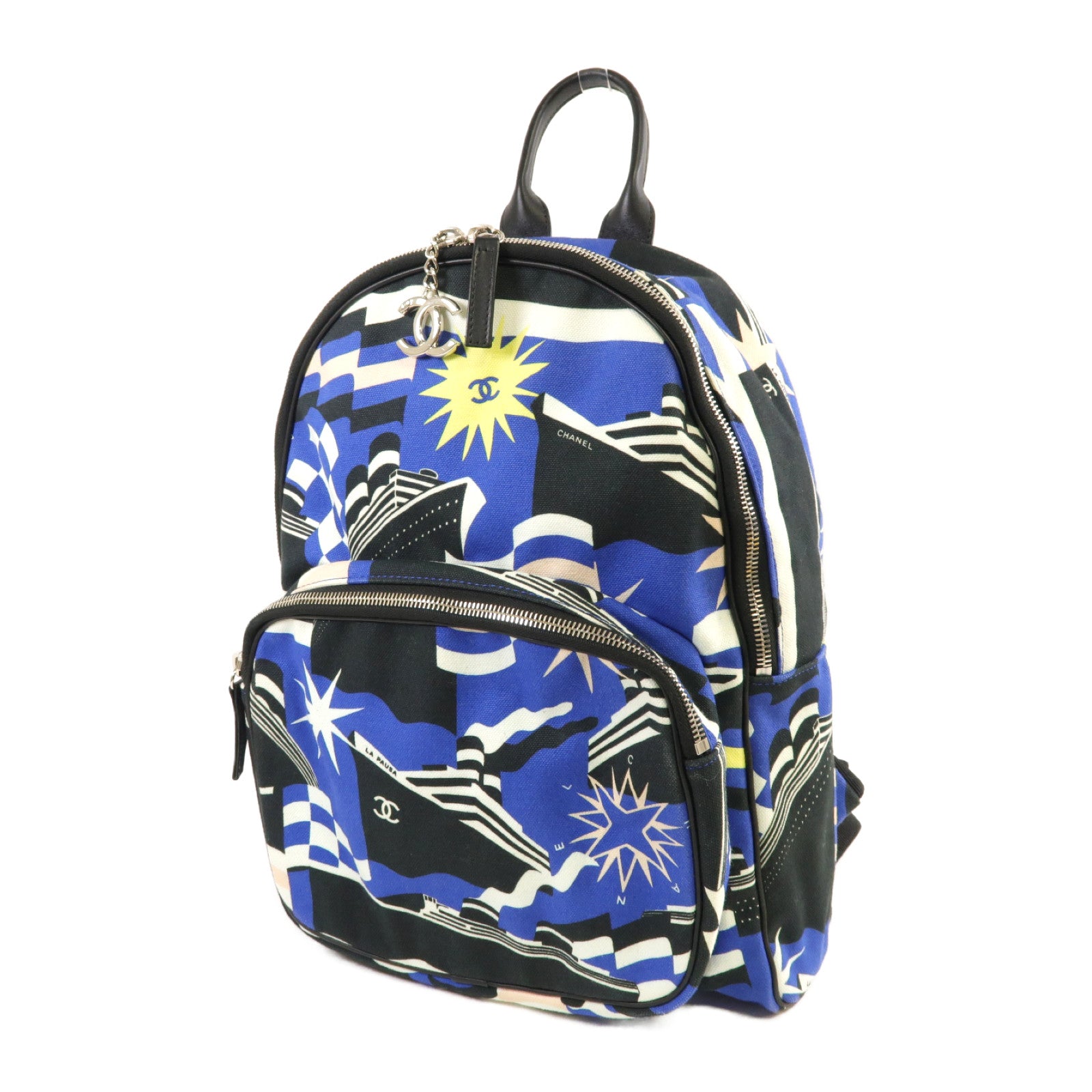 CHANEL 帆布Rucksack銀扣背包藍色