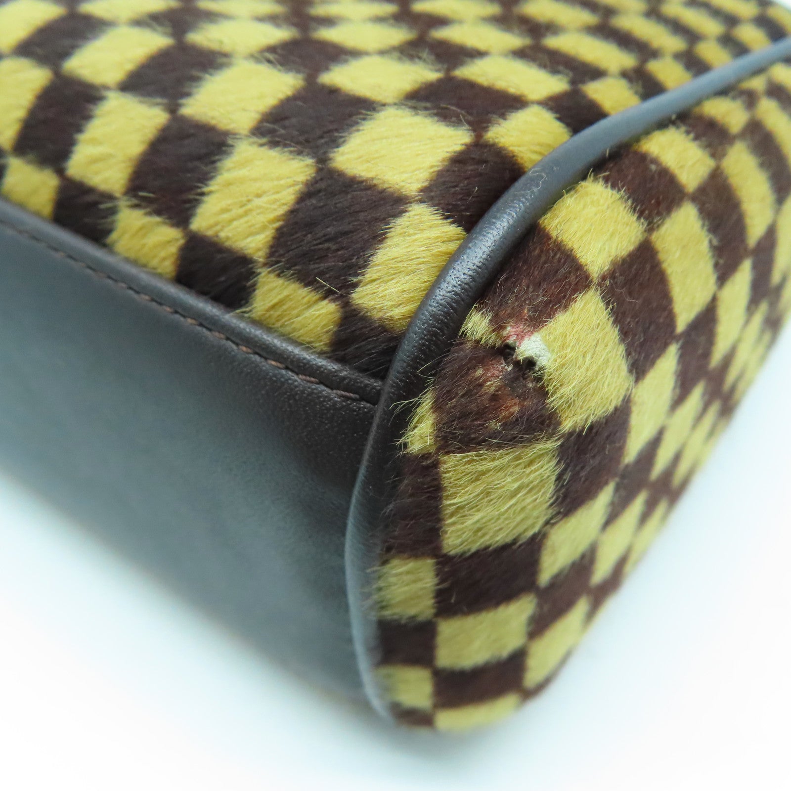 LOUIS VUITTON 【激減優惠】馬毛Damier Sauvage Lioune金扣手挽袋啡色