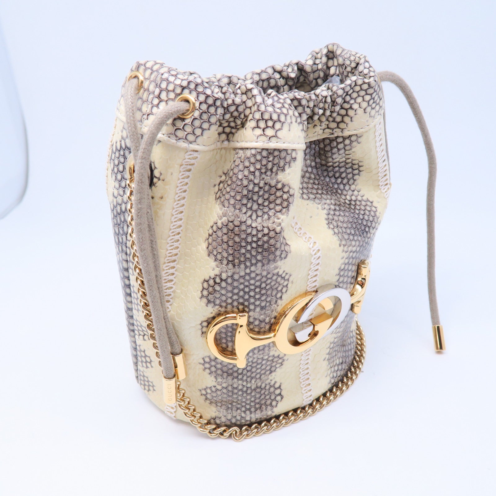 GUCCI 【激減優惠】蛇皮皮革Chain Shoulder銀扣鏈帶肩背袋米色