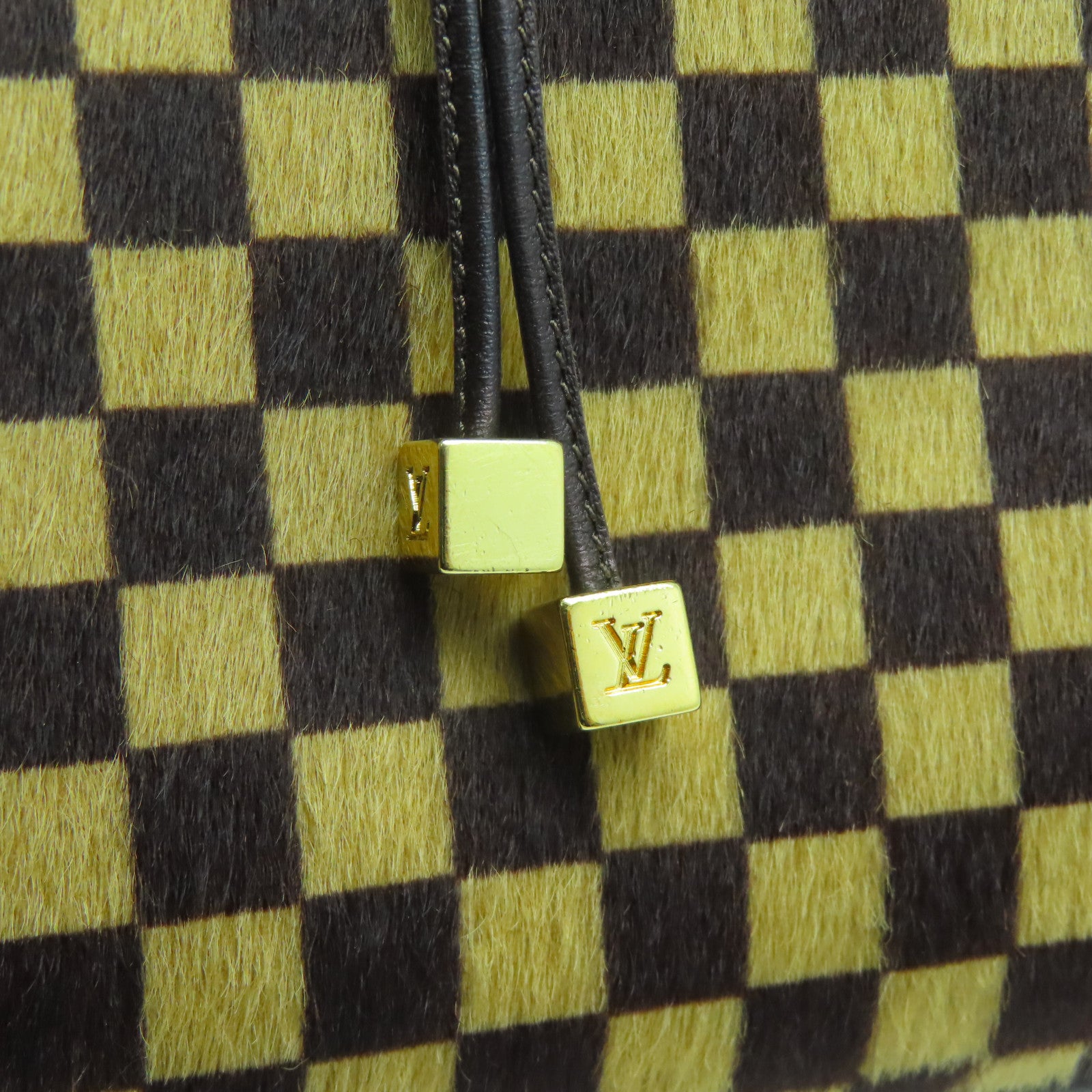 LOUIS VUITTON 【激減優惠】馬毛Damier Sauvage Lioune金扣手挽袋啡色