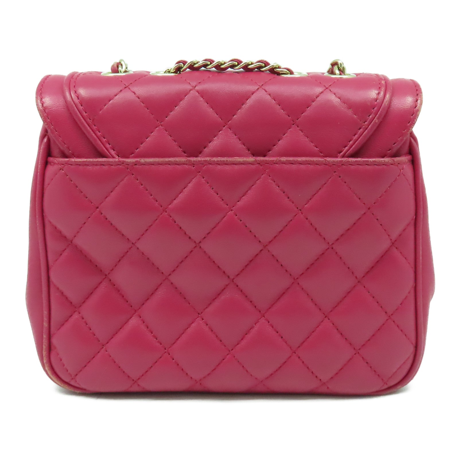 CHANEL 菱格羊皮皮革Chain Shoulder Bag金扣肩背袋紫紅色
