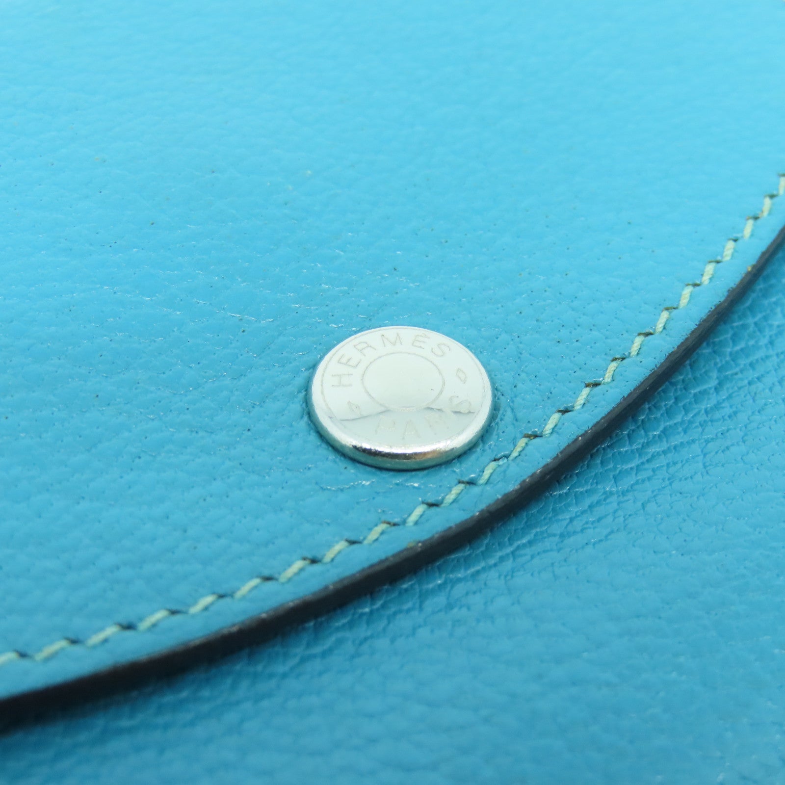 HERMES Chevre Leather Wallet Silver Buckle Wallet Bleu Paon Blue